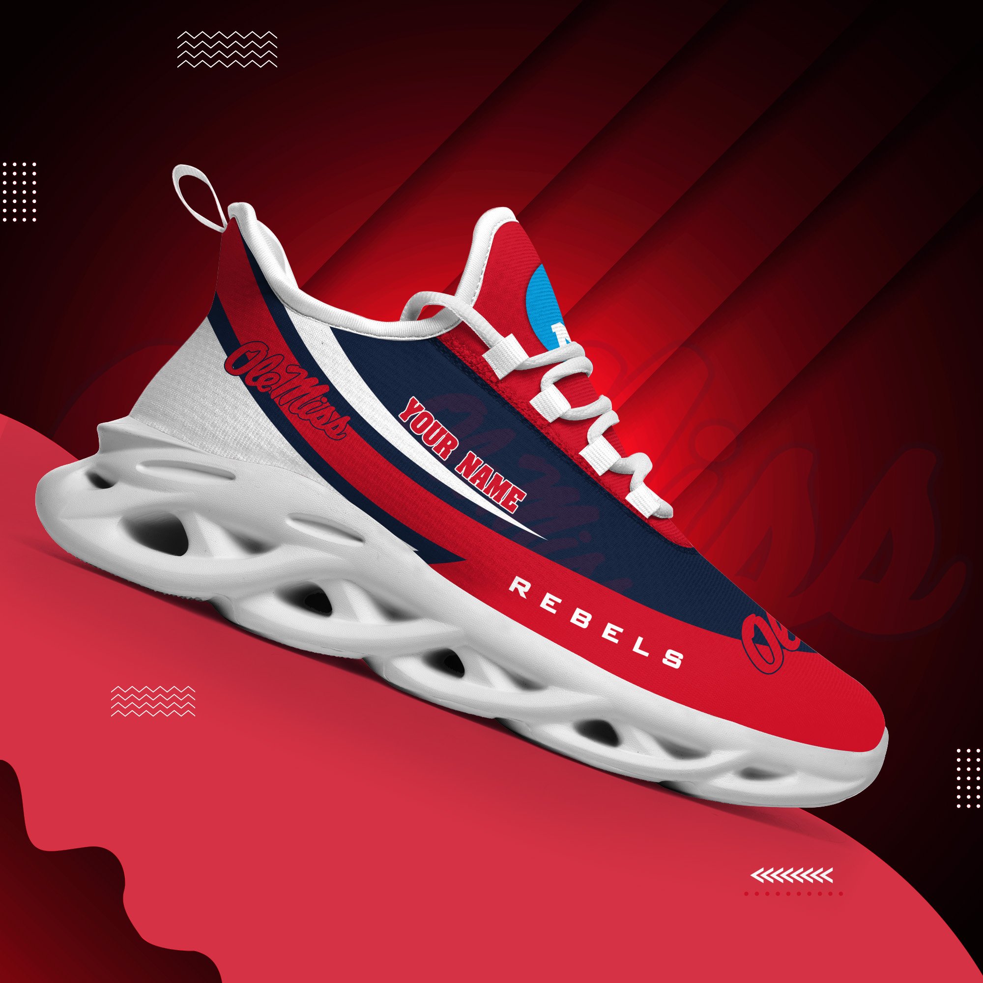 Ole Miss Rebels White Max Soul Shoes 2025 Versions Custom Your Name, Sports Gift For Fan PH019