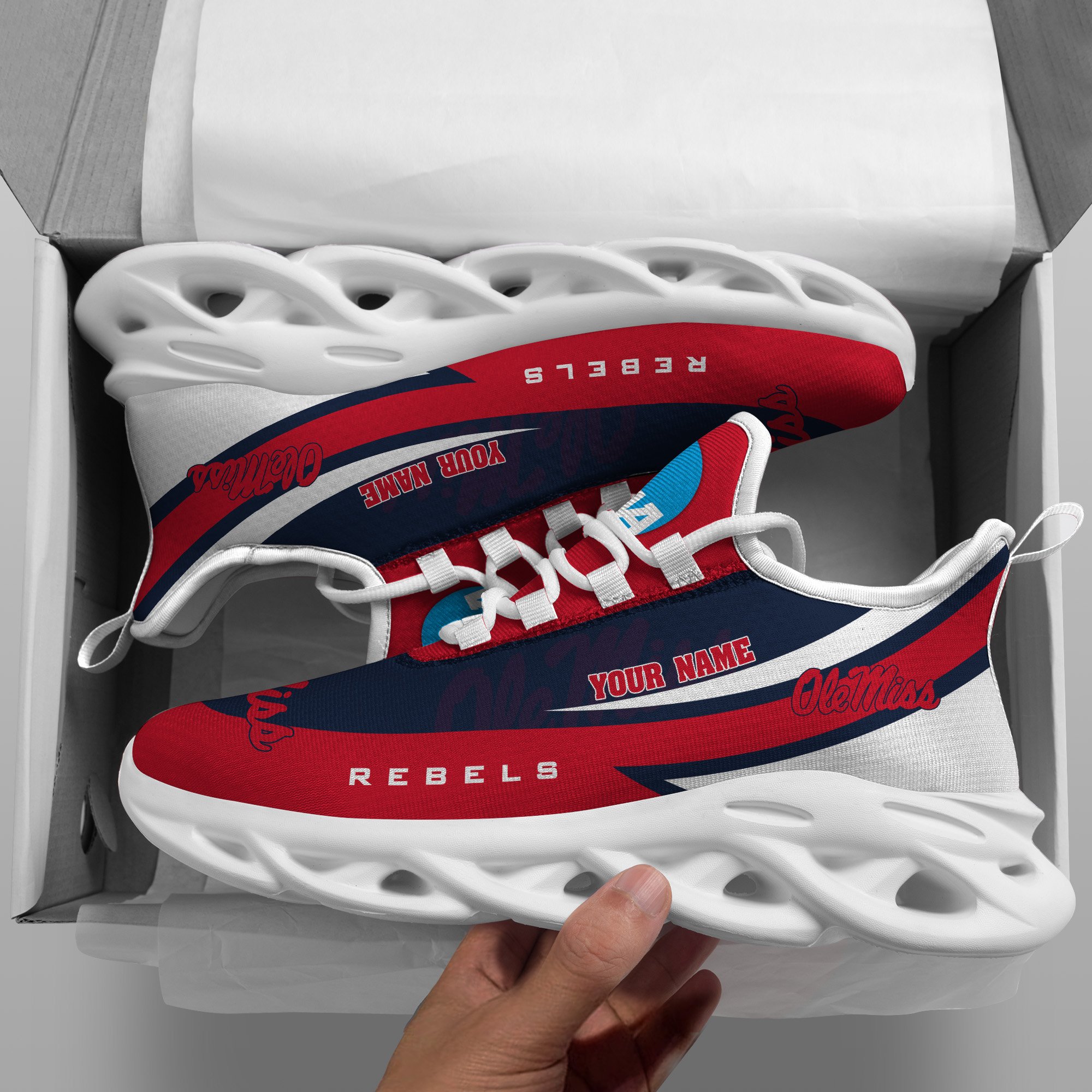 Ole Miss Rebels White Max Soul Shoes 2025 Versions Custom Your Name, Sports Gift For Fan PH019