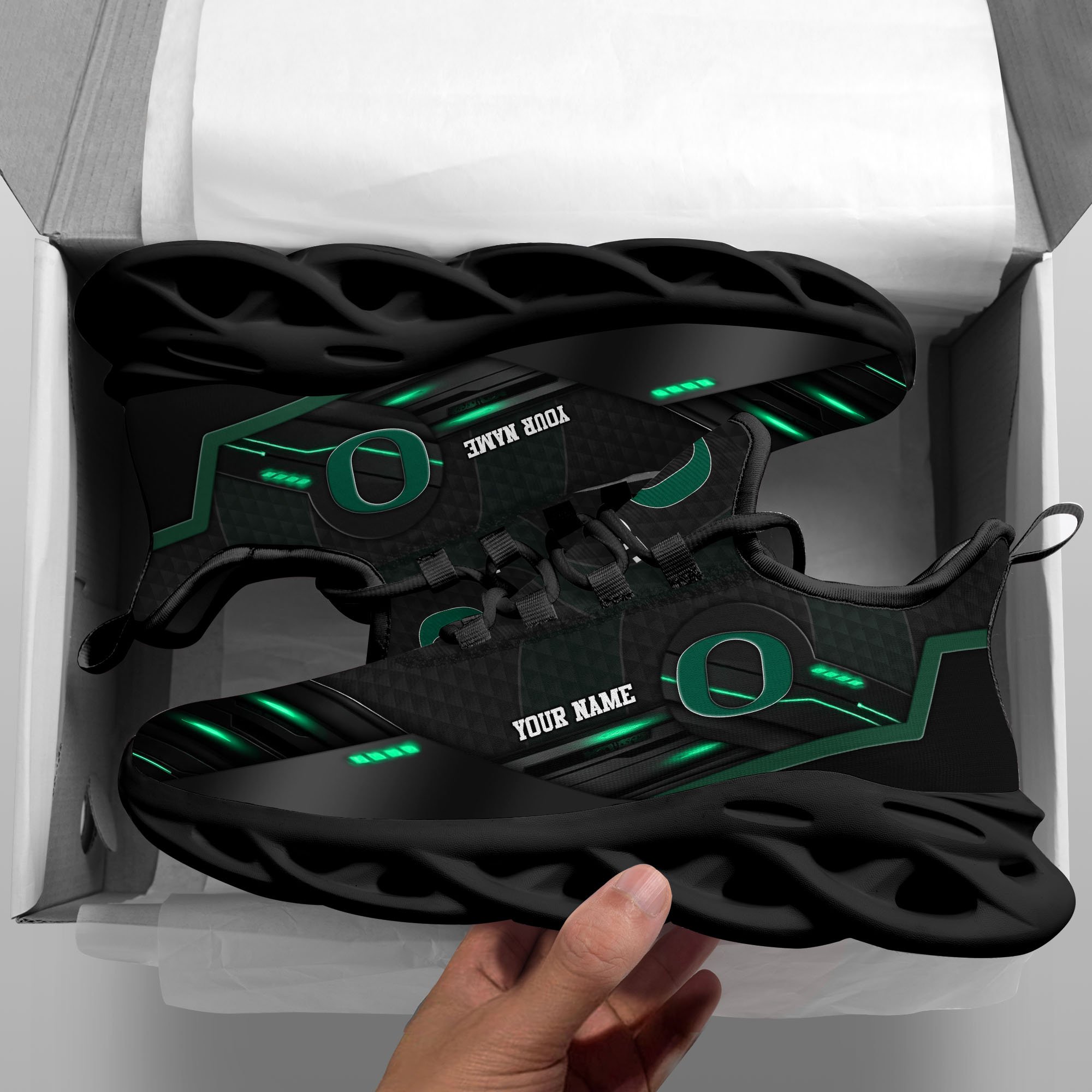 Oregon Ducks Black Clunky Sneaker Custom Name, Max Soul Shoes, Sport Gifts For Fan