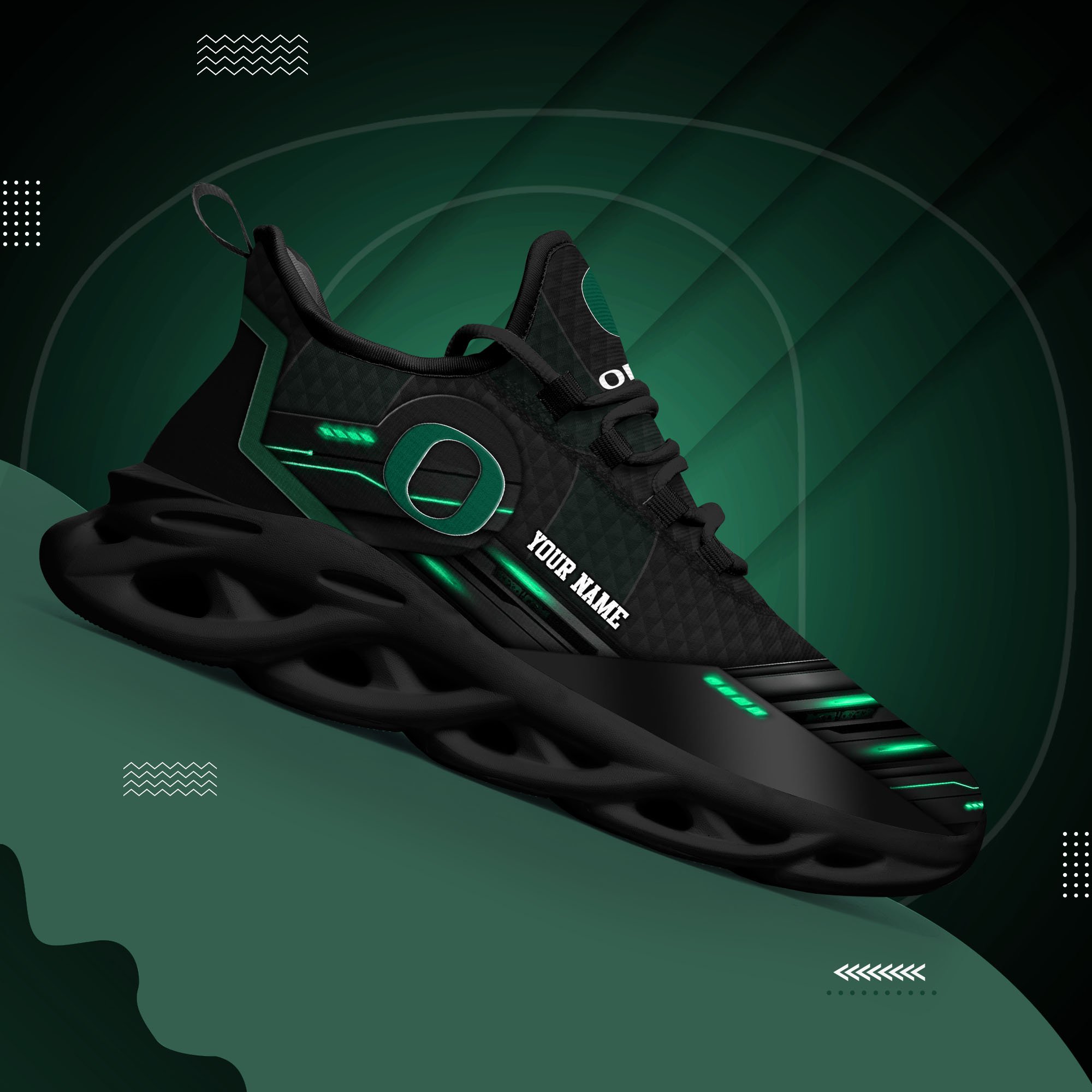 Oregon Ducks Black Clunky Sneaker Custom Name, Max Soul Shoes, Sport Gifts For Fan