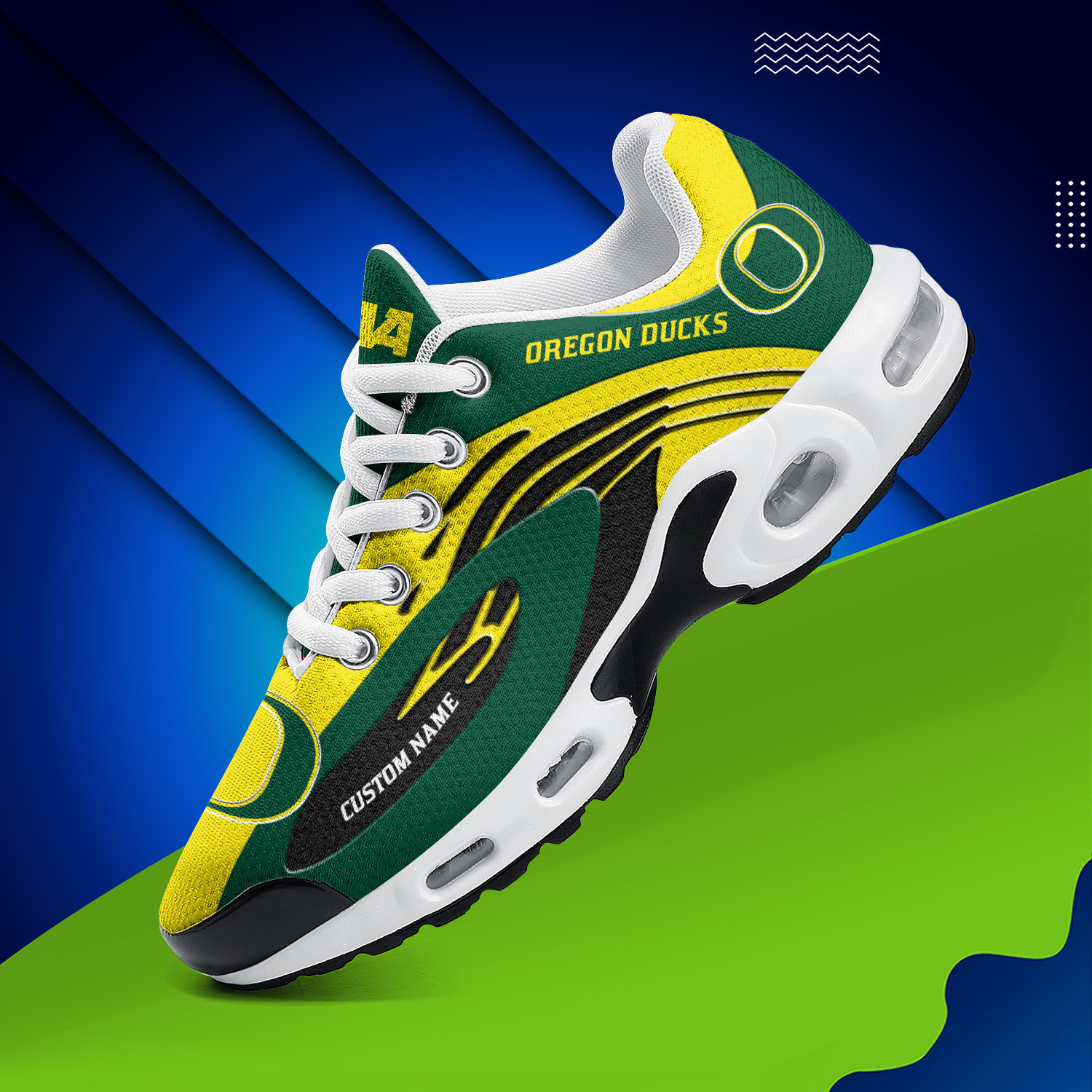 Oregon Ducks Personalized Name Team Logo Mix Colors Wave Line TN Shoes Air Cushion Sneakers