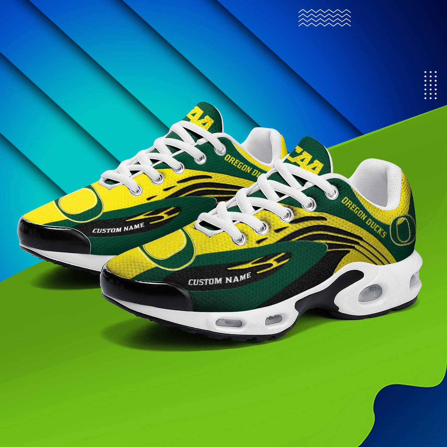 Oregon Ducks Personalized Name Team Logo Mix Colors Wave Line TN Shoes Air Cushion Sneakers