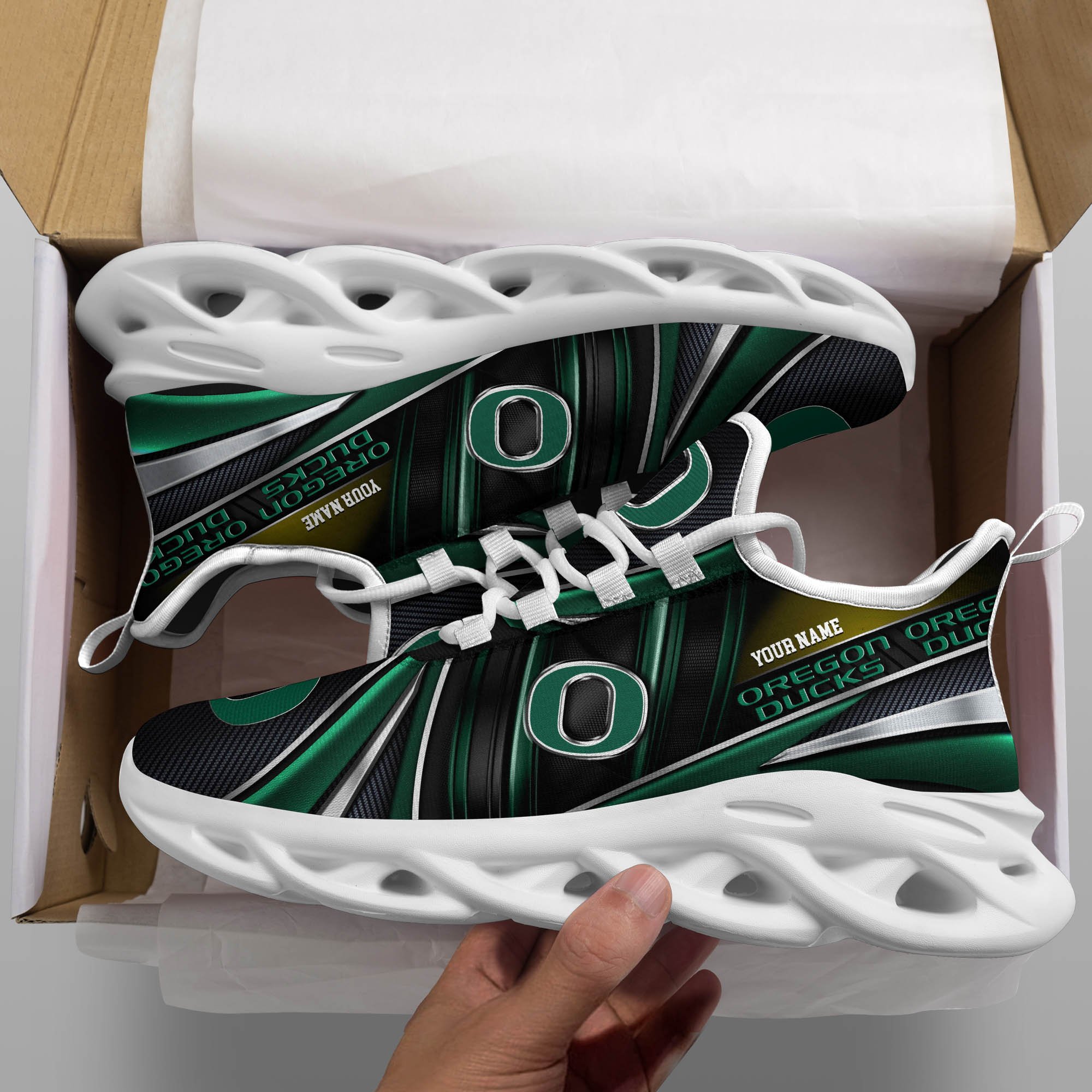 Oregon Ducks White C Sneakers 2025 Version Personalized Your Name, Sport Team Sneakers, Sport Gifts PH892