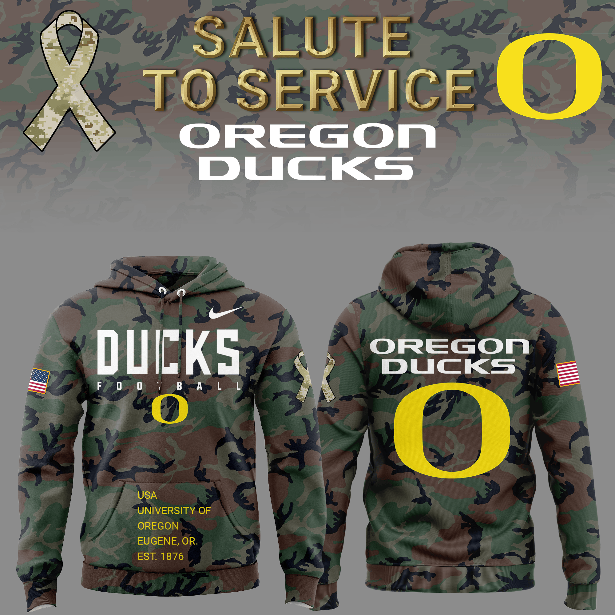 Oregon Football Salute to Service Club Fleece Pullover Hoodie