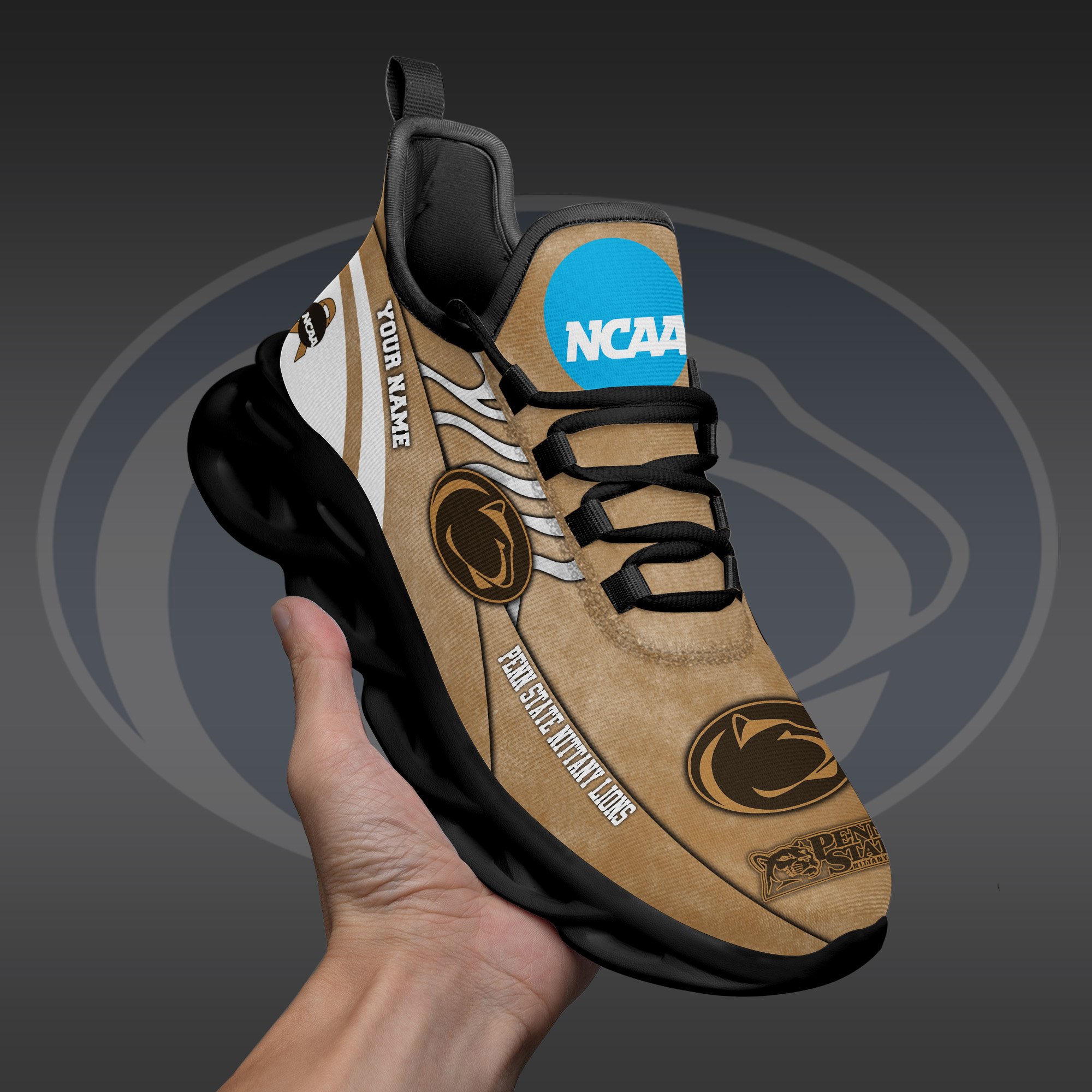 Penn State Nittany Lions Black Max Soul Shoes 2025 Versions Custom Your Name And Number 312