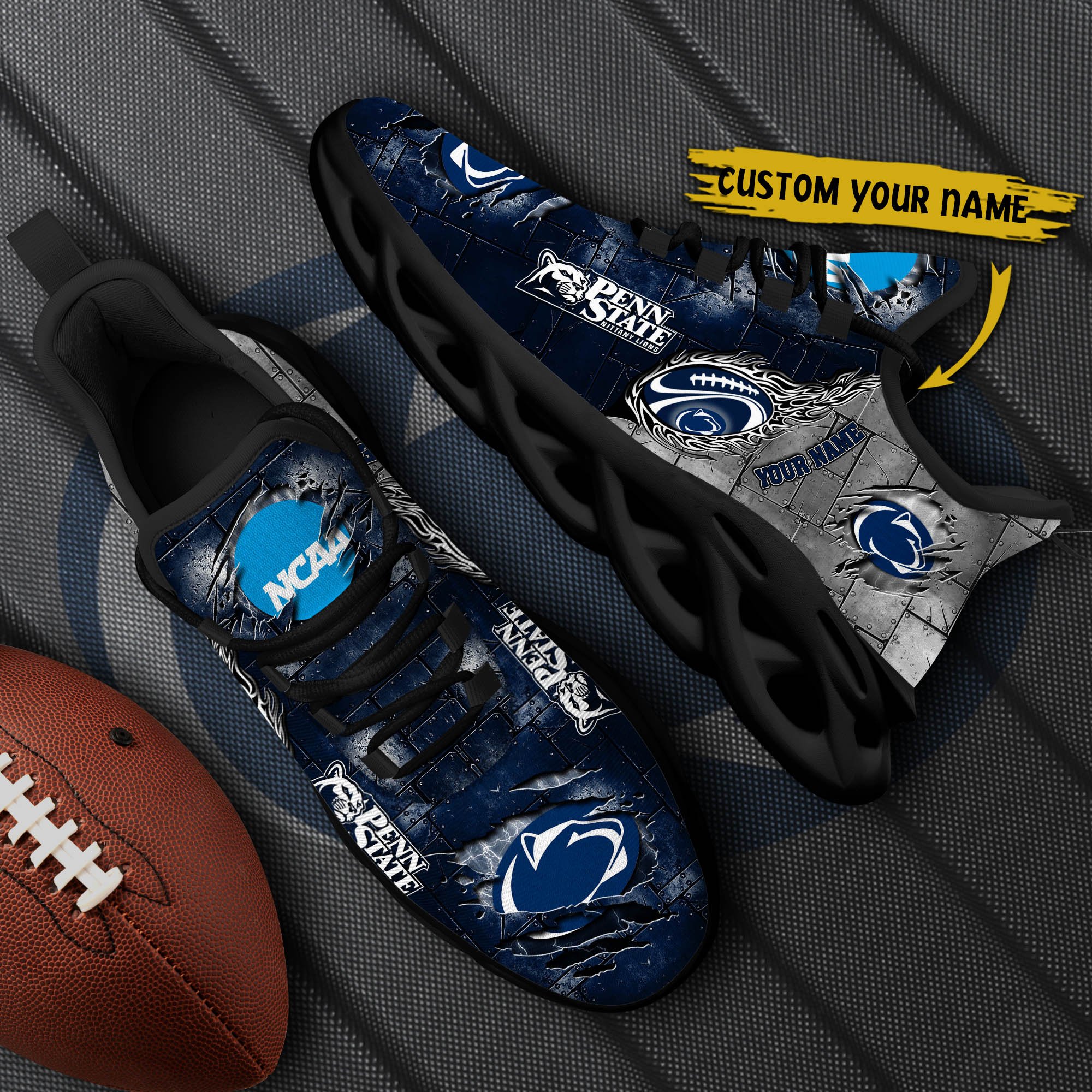 Penn State Nittany Lions Black Max Soul Shoes 2025 Versions, White Max Soul Shoes Custom Your Name PH879