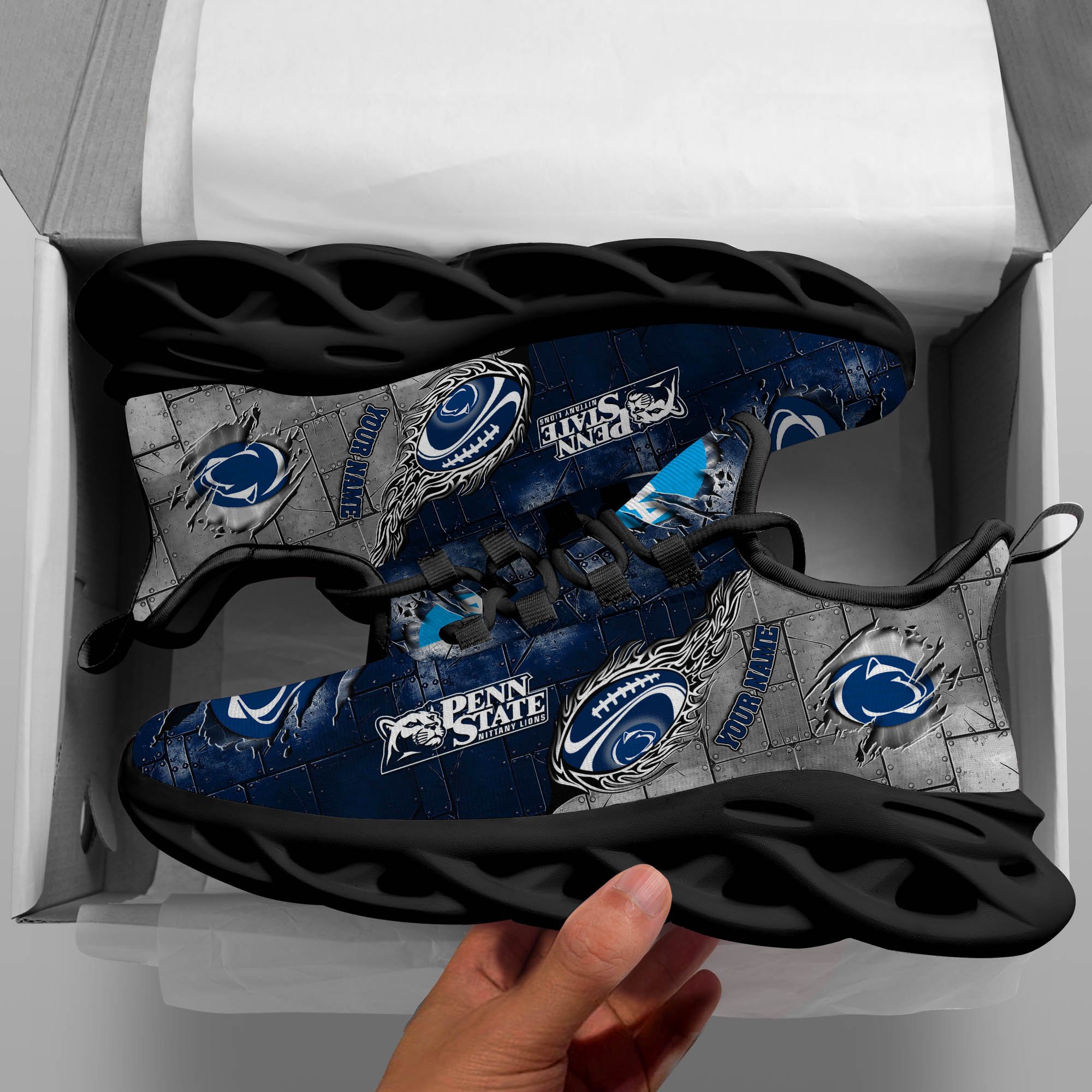Penn State Nittany Lions Black Max Soul Shoes 2025 Versions, White Max Soul Shoes Custom Your Name PH879