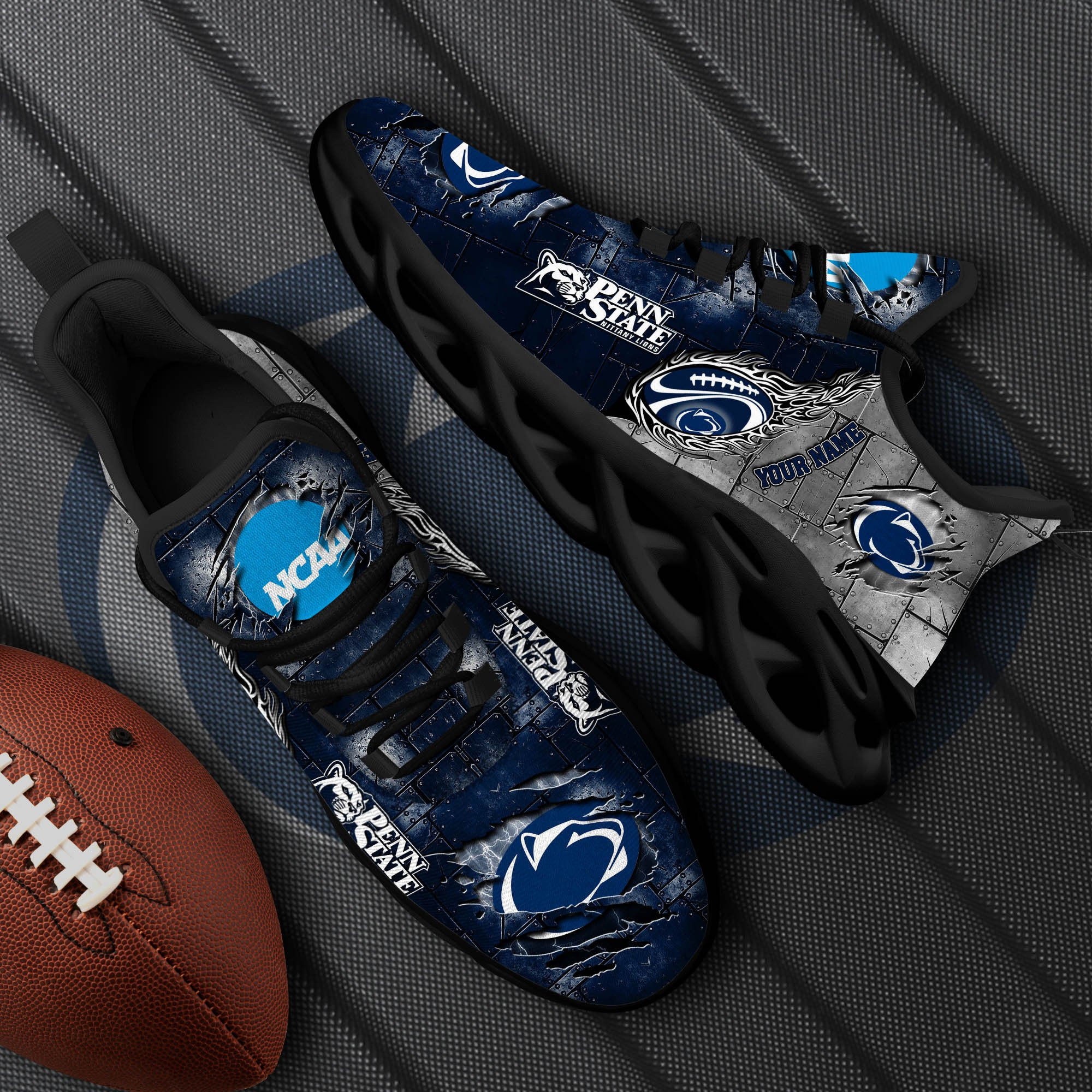 Penn State Nittany Lions Black Max Soul Shoes 2025 Versions, White Max Soul Shoes Custom Your Name PH879