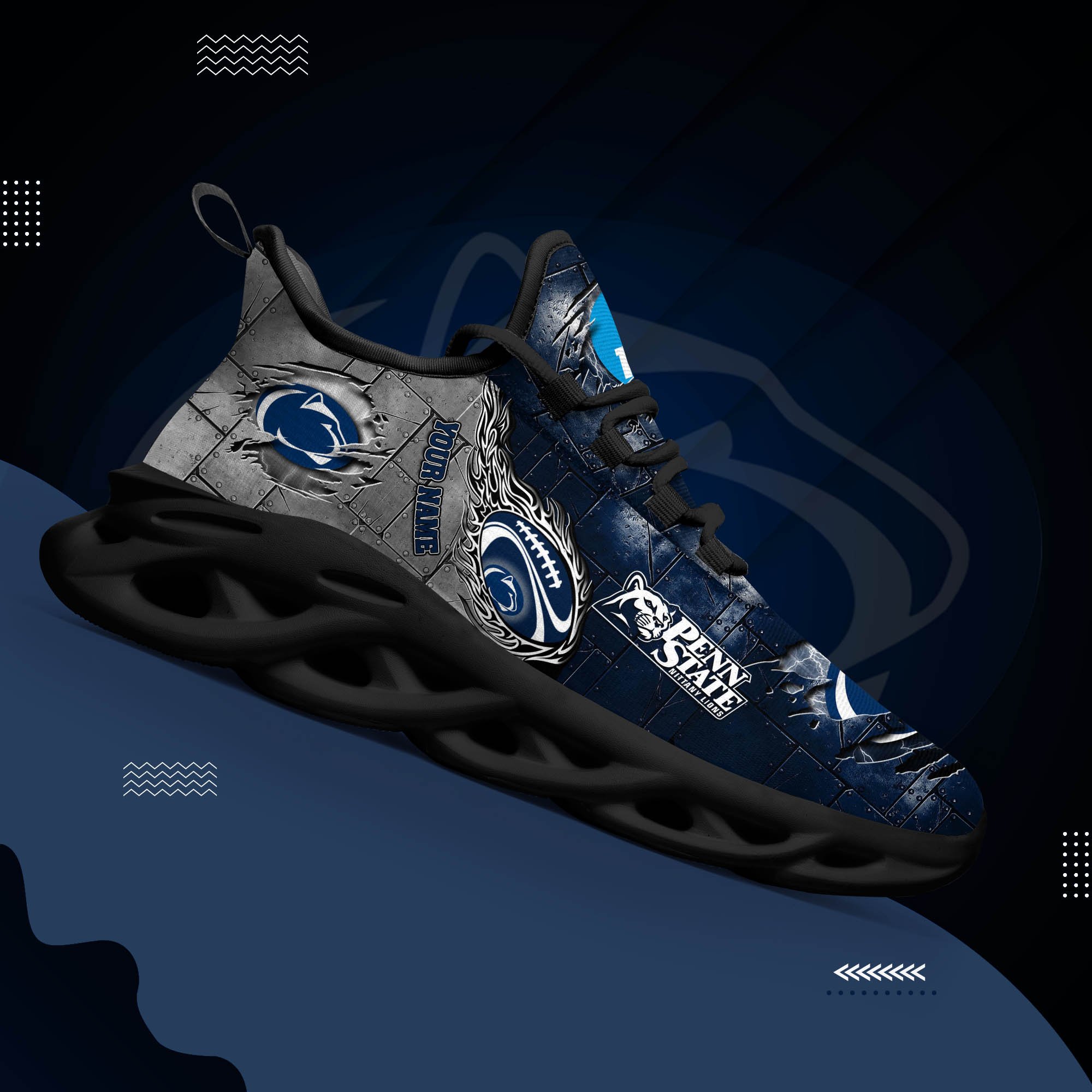 Penn State Nittany Lions Black Max Soul Shoes 2025 Versions, White Max Soul Shoes Custom Your Name PH879