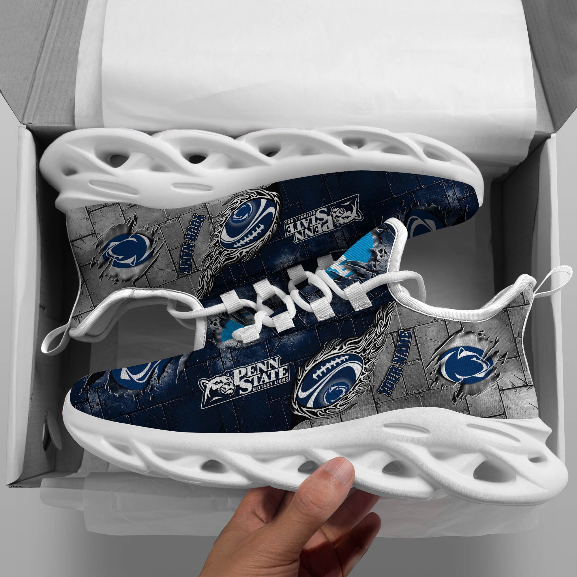 Penn State Nittany Lions Black Max Soul Shoes 2025 Versions, White Max Soul Shoes Custom Your Name PH879