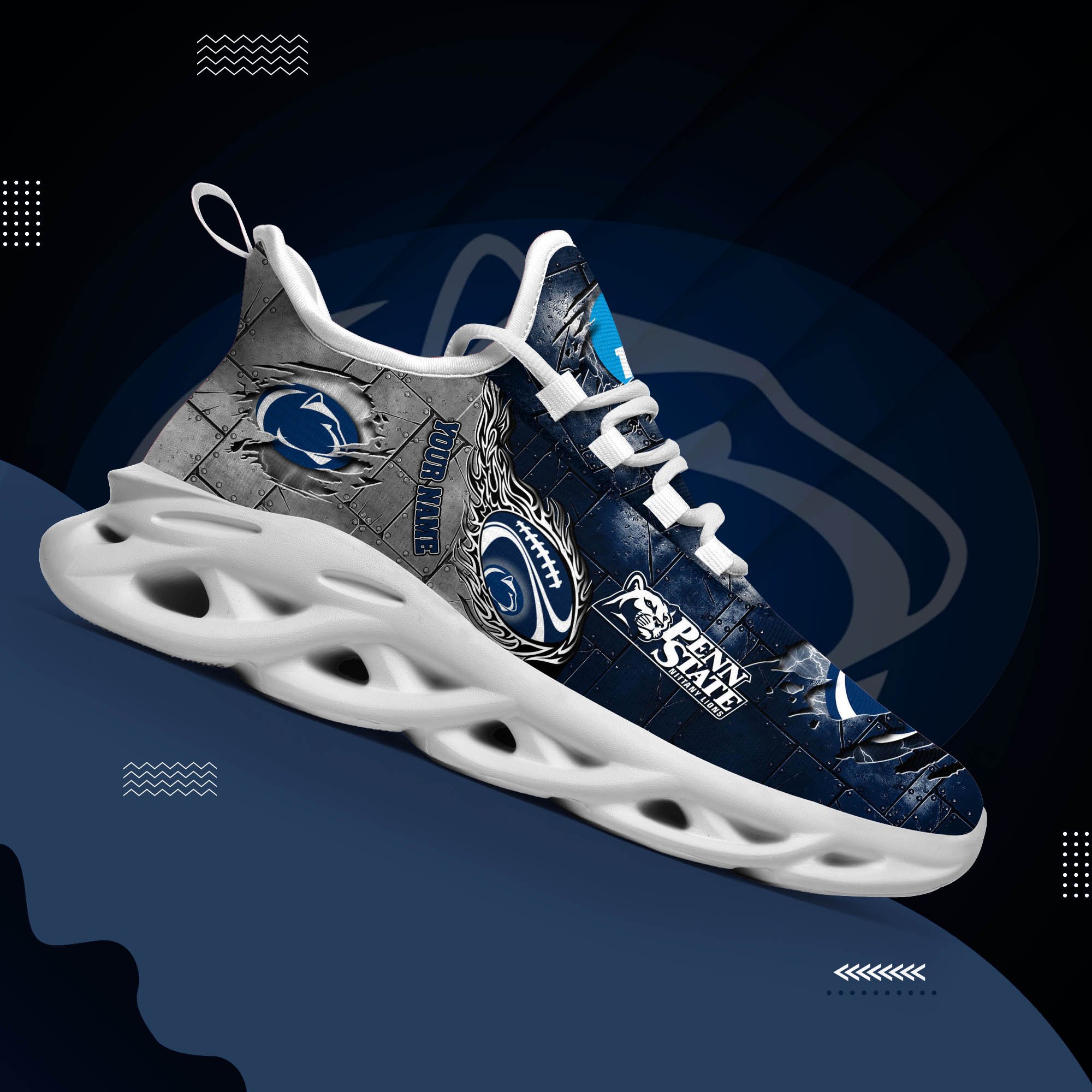 Penn State Nittany Lions Black Max Soul Shoes 2025 Versions, White Max Soul Shoes Custom Your Name PH879