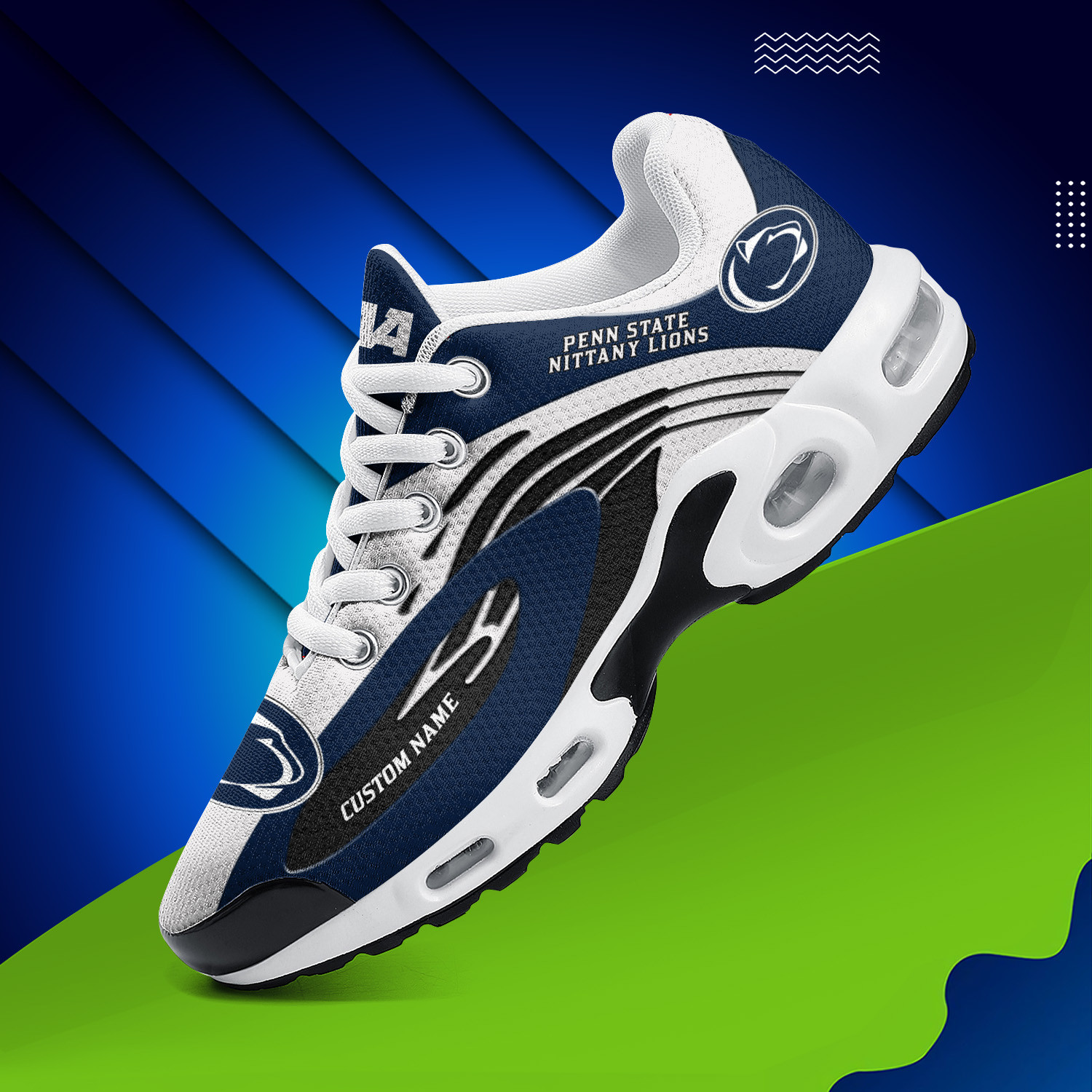 Penn State Nittany Lions Personalized Name Team Logo Mix Colors Wave Line TN Shoes Air Cushion Sneakers