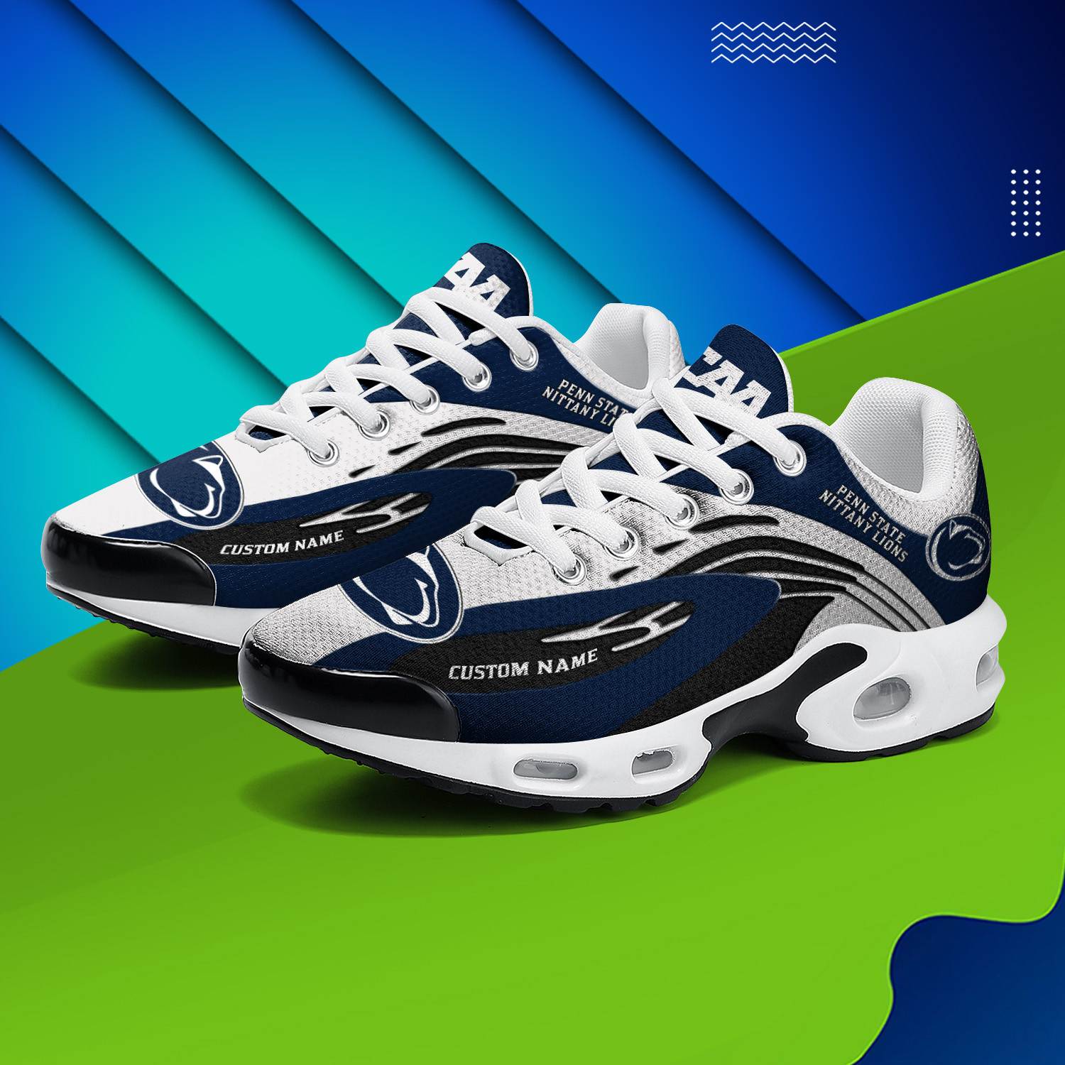 Penn State Nittany Lions Personalized Name Team Logo Mix Colors Wave Line TN Shoes Air Cushion Sneakers