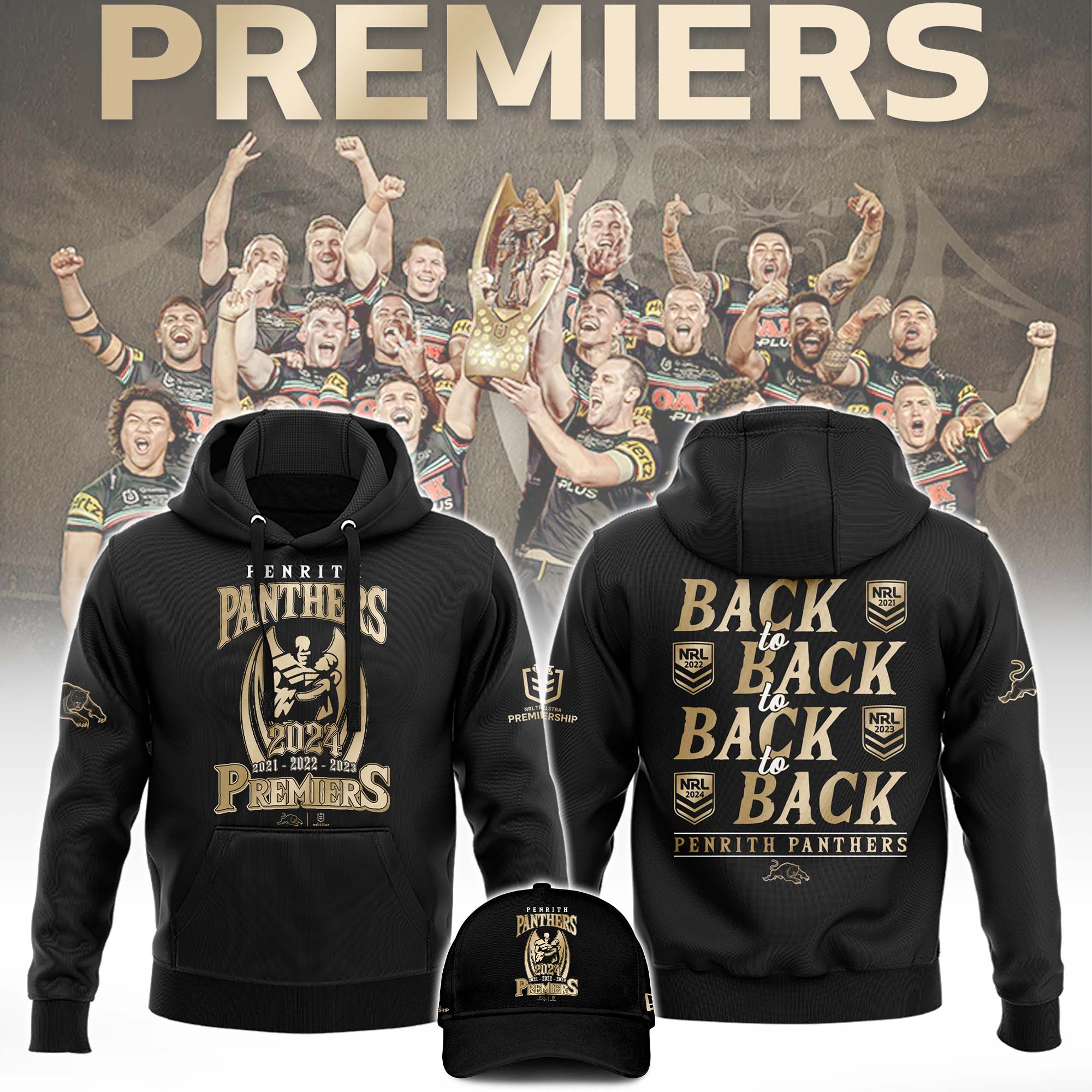 Penrith Panthers  Premiers Hoodie Black And Gold Version 1 