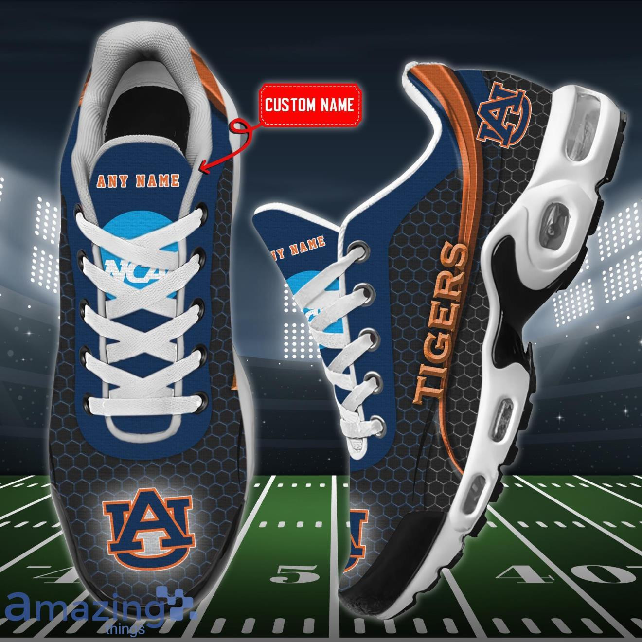 Personalized Auburn Tigers Team Logo Hexagon Pattern Team Color TN Air Max Shoes Air Cushion Sneakers