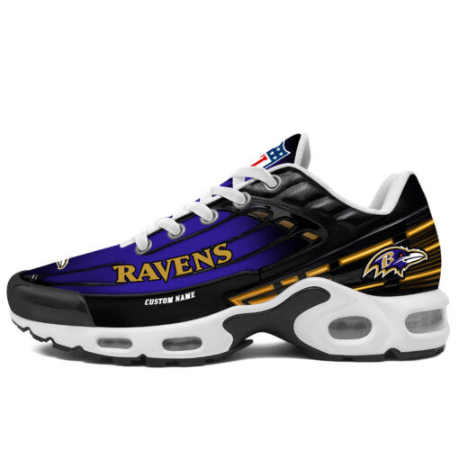 Personalized Baltimore Ravens Black And Team Color Stripes Black TN Air Max Shoes Air Cushion Sneakers