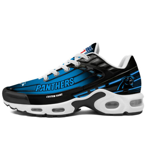 Personalized Carolina Panthers Black And Team Color Stripes Black TN Shoes Air Cushion Sneakers