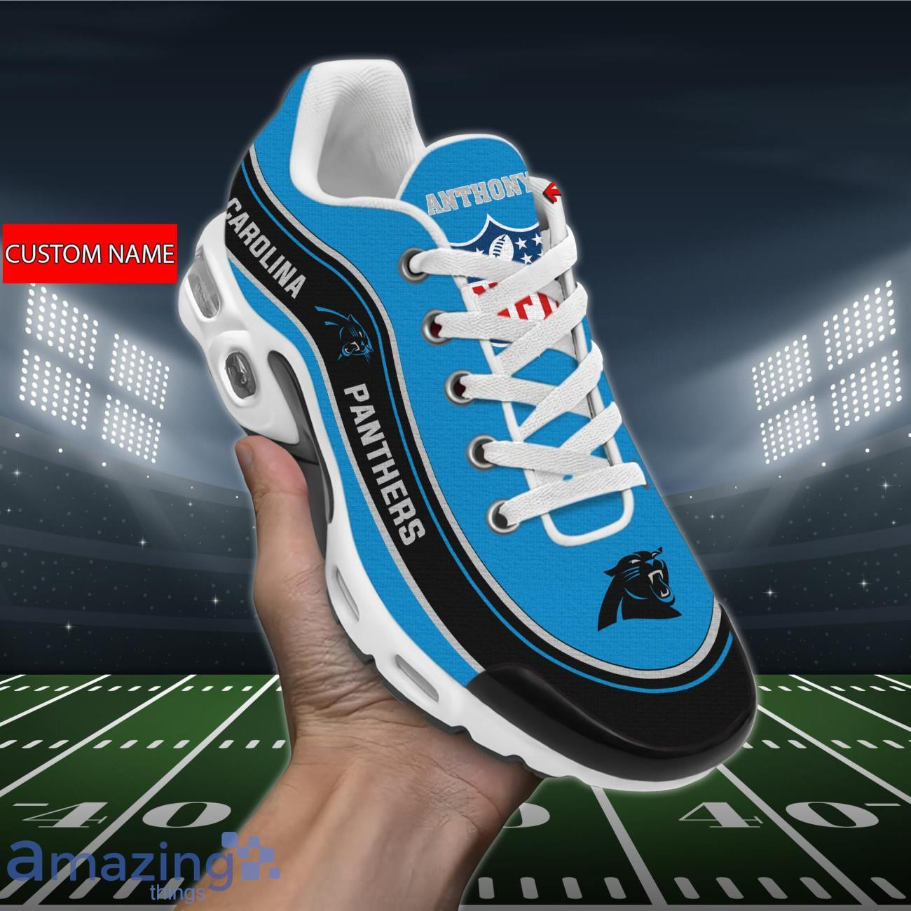 Personalized Carolina PanthersTeam Logo Team Name On Black TN Air Max Shoes Air Cushion Sneakers