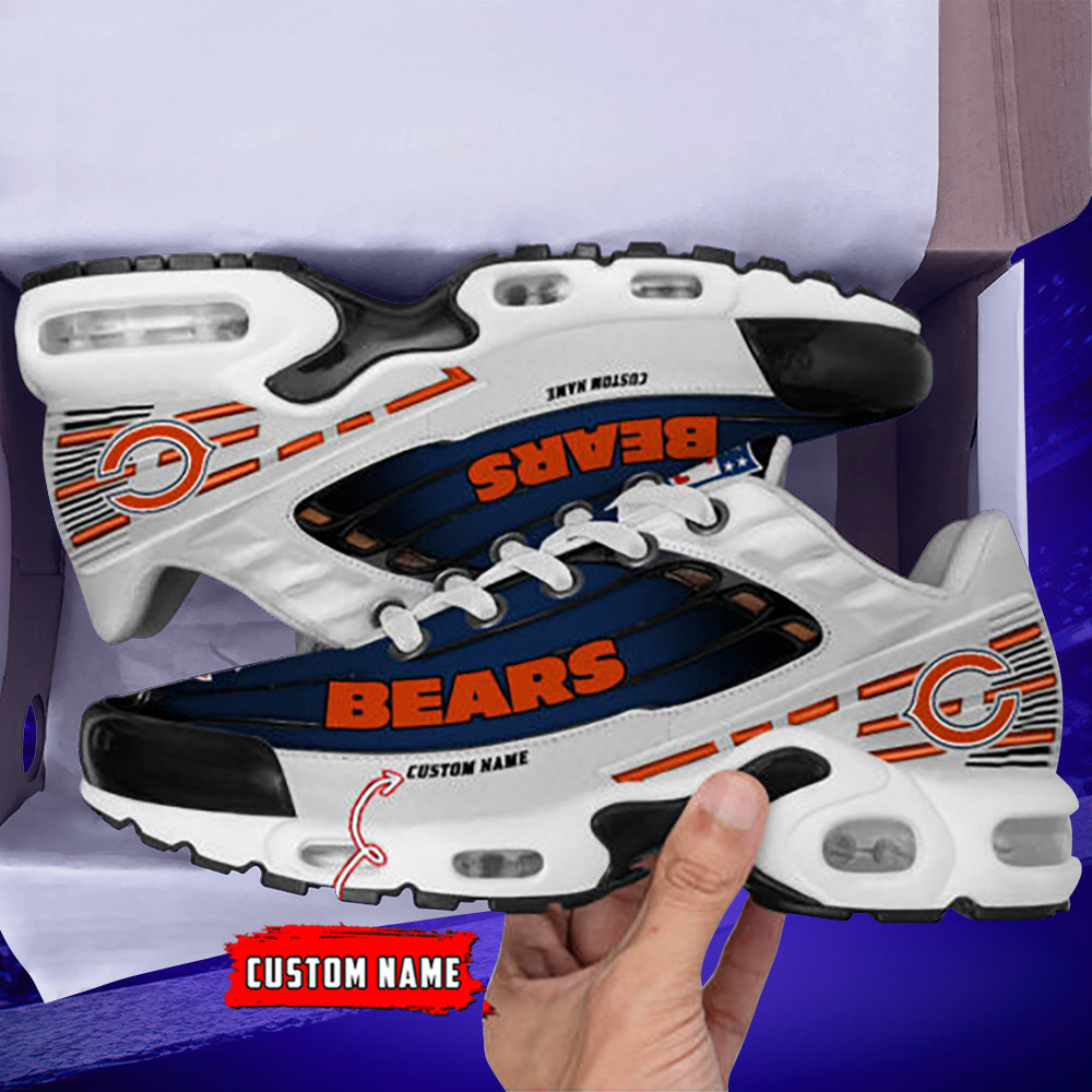 Personalized Chicago BearsBlack And Team Color Stripes White TN Air Max Shoes Air Cushion Sneakers