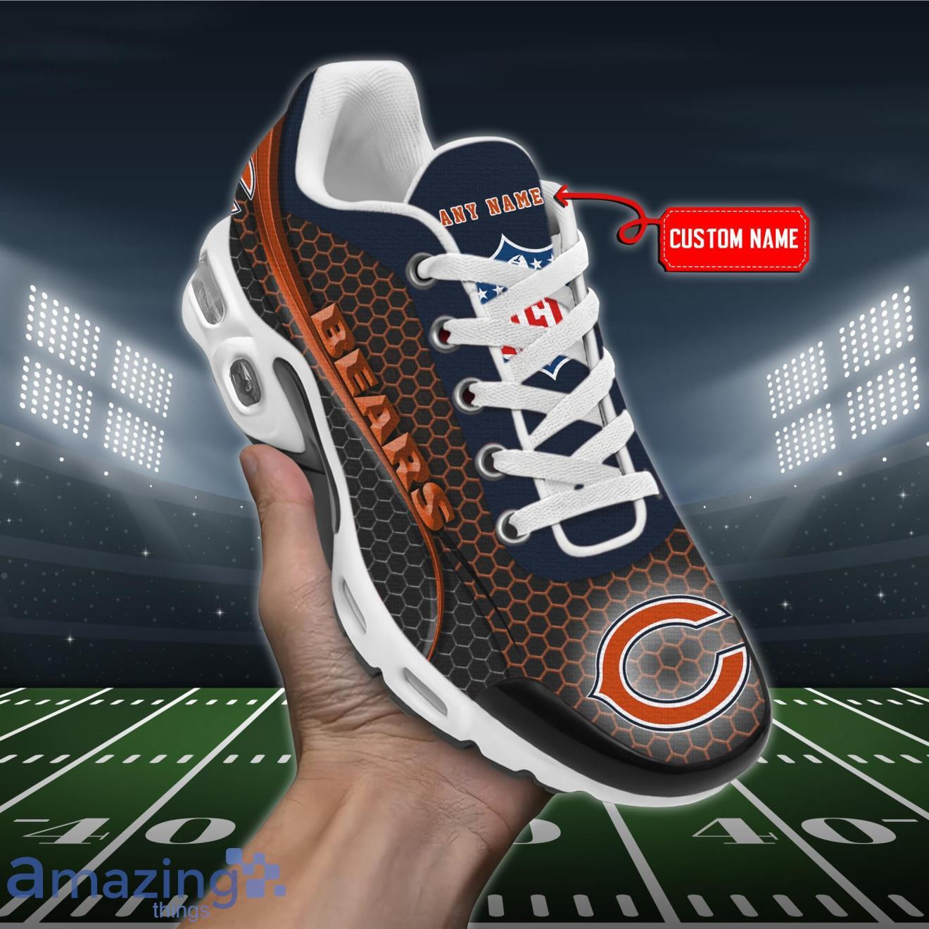 Personalized Chicago BearsTeam Logo Hexagon Pattern Team Color TN Air Max Shoes Air Cushion Sneakers
