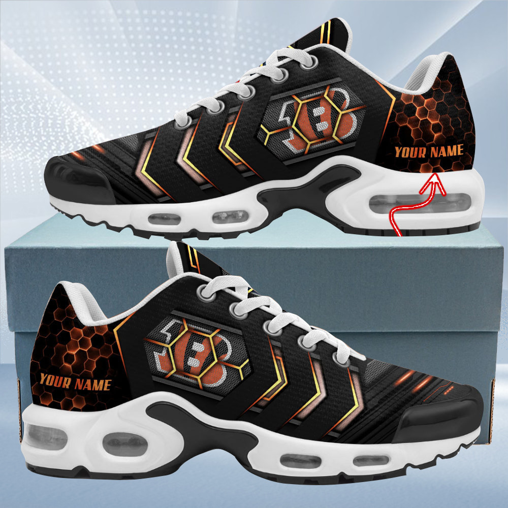 Personalized Cincinnati BengalsTeam Logo Team Neon Color TN Air Max Shoes Air Cushion Sneakers