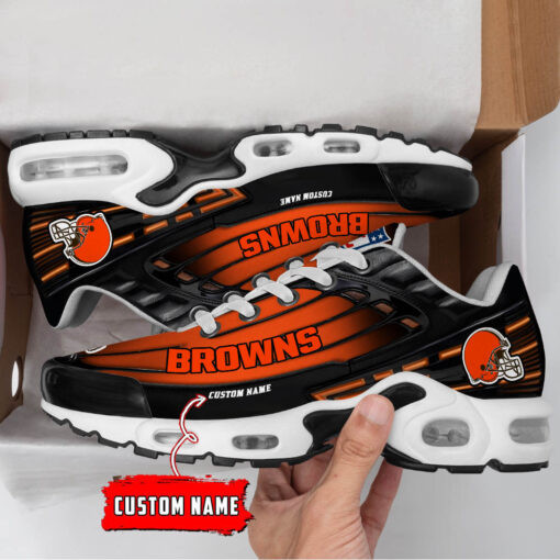 Personalized Cleveland Browns Black And Team Color Stripes Black TN Air Max Shoes Air Cushion Sneakers