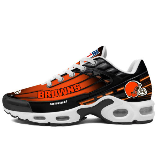 Personalized Cleveland Browns Black And Team Color Stripes Black TN Air Max Shoes Air Cushion Sneakers
