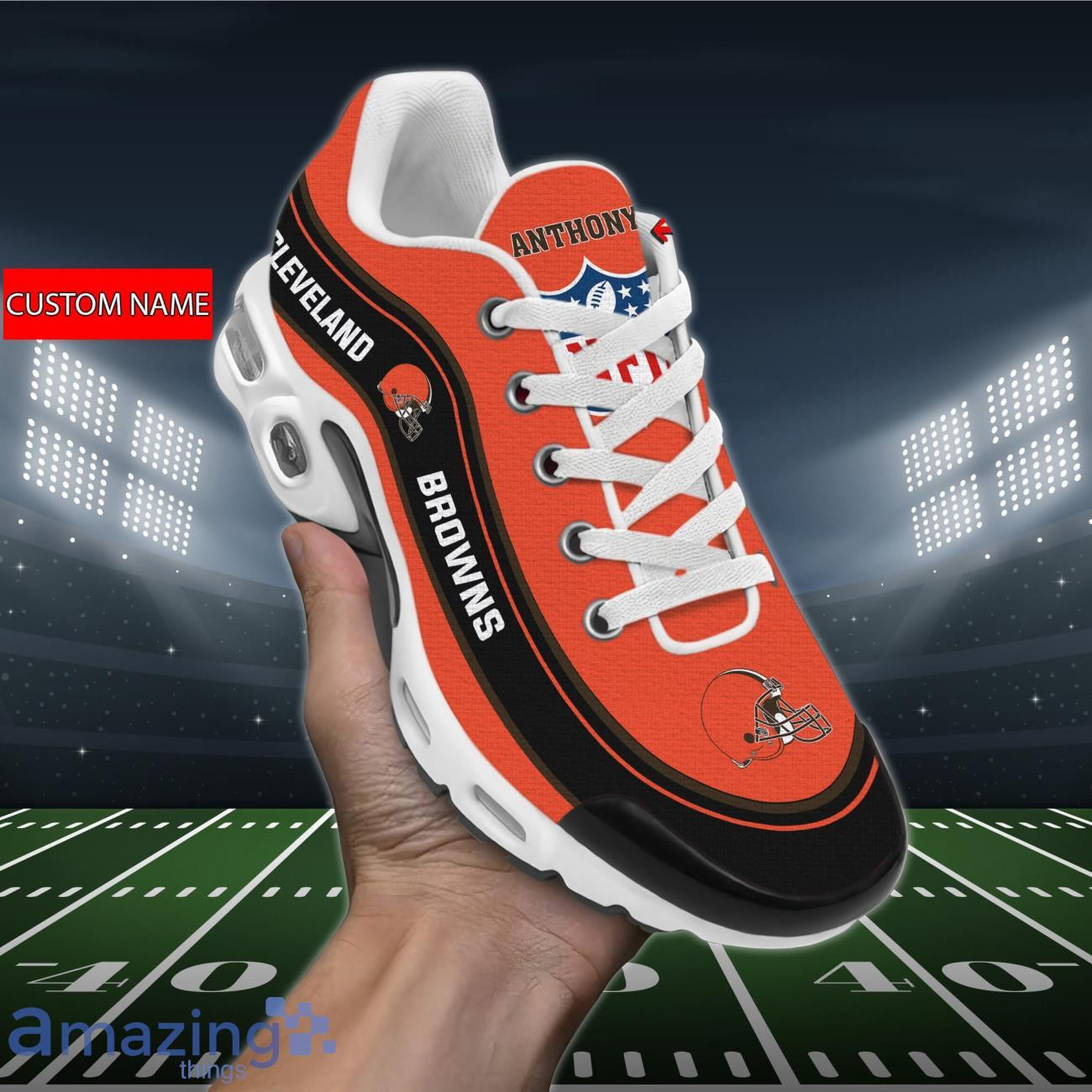 Personalized Cleveland BrownsTeam Logo Team Name On Black TN Air Max Shoes Air Cushion Sneakers
