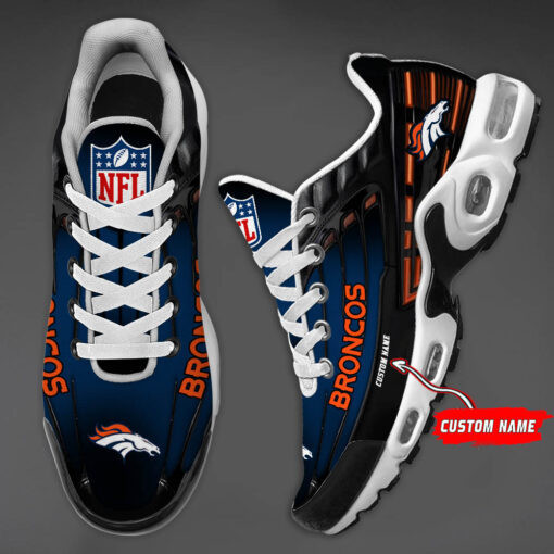 Personalized Denver BroncosBlack And Team Color Stripes Black TN Air Max Shoes Air Cushion Sneakers