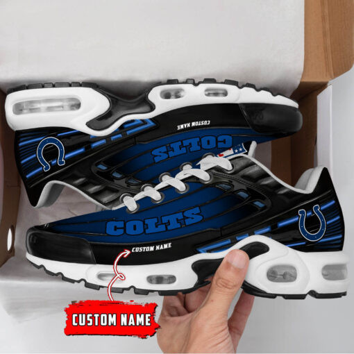 Personalized Indianapolis Colts Black And Team Color Stripes Black TN Air Max Shoes Air Cushion Sneakers