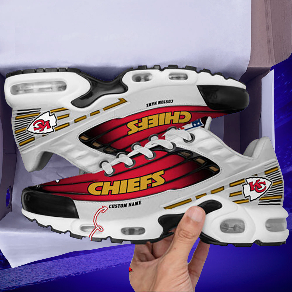 Personalized Kansas City ChiefsBlack And Team Color Stripes White TN Air Max Shoes Air Cushion Sneakers