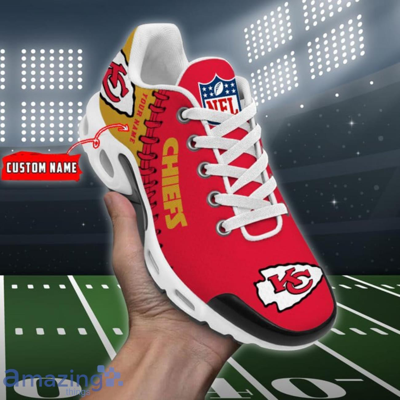 Personalized Kansas City ChiefsTeam Logo Rugby Ball Pattern TN Air Max Shoes Air Cushion Sneakers