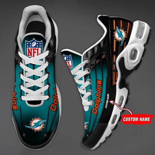 Personalized Miami Dolphins Black And Team Color Stripes Black TN Air Max Shoes Air Cushion Sneakers