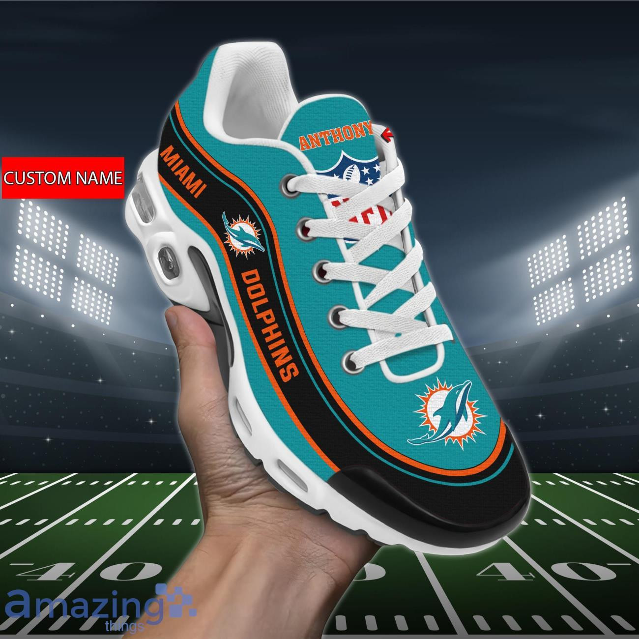 Personalized Miami DolphinsTeam Logo Team Name On Black TN Air Max Shoes Air Cushion Sneakers