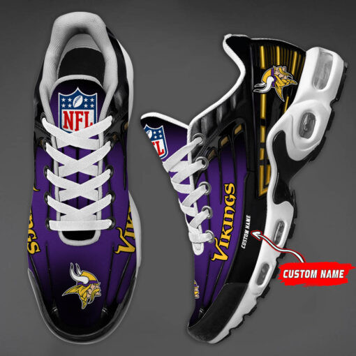 Personalized Minnesota Vikings Black And Team Color Stripes Black TN Air Max Shoes Air Cushion Sneakers