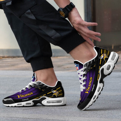 Personalized Minnesota Vikings Black And Team Color Stripes Black TN Air Max Shoes Air Cushion Sneakers