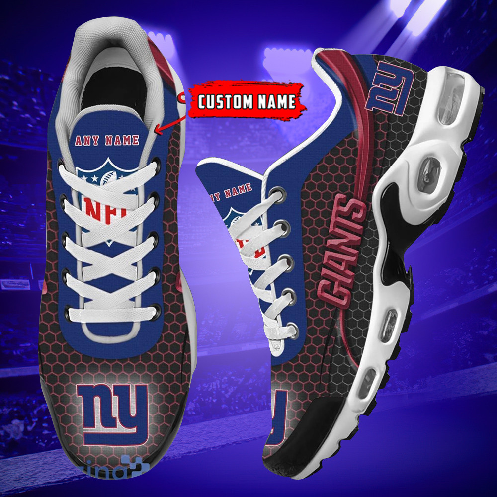 Personalized New York GiantsTeam Logo Hexagon Pattern Team Color TN Air Max Shoes Air Cushion Sneakers