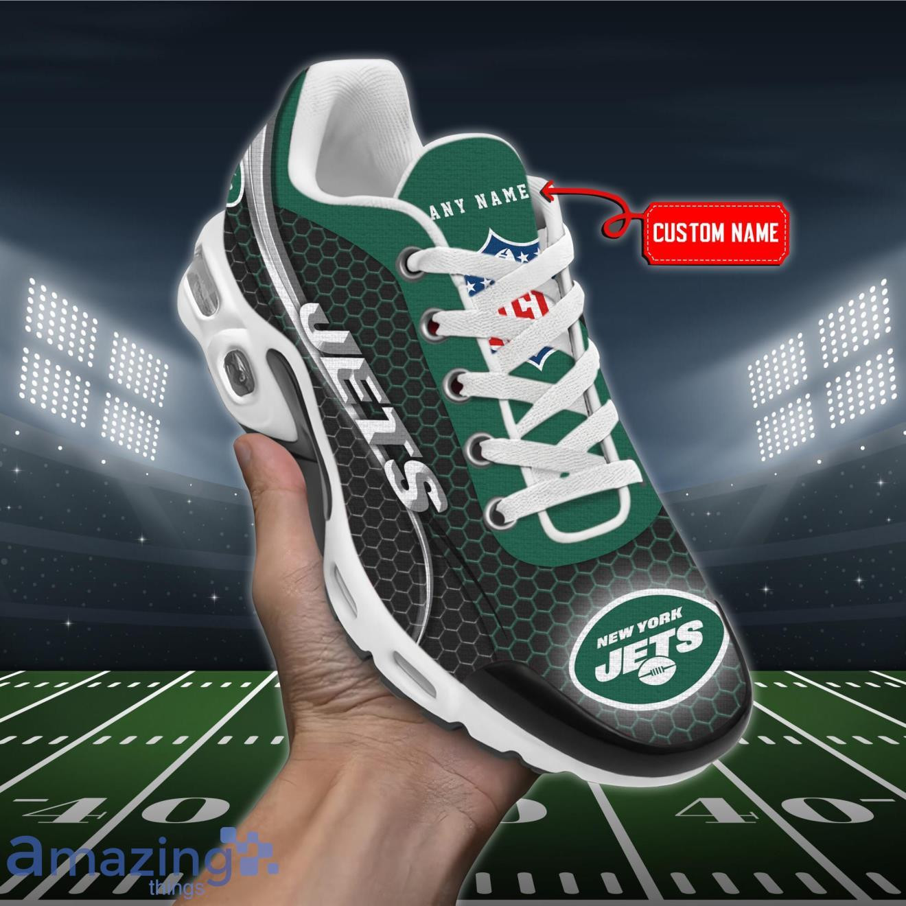 Personalized New York Jets Team Logo Hexagon Pattern Team Color TN Air Max Shoes Air Cushion Sneakers