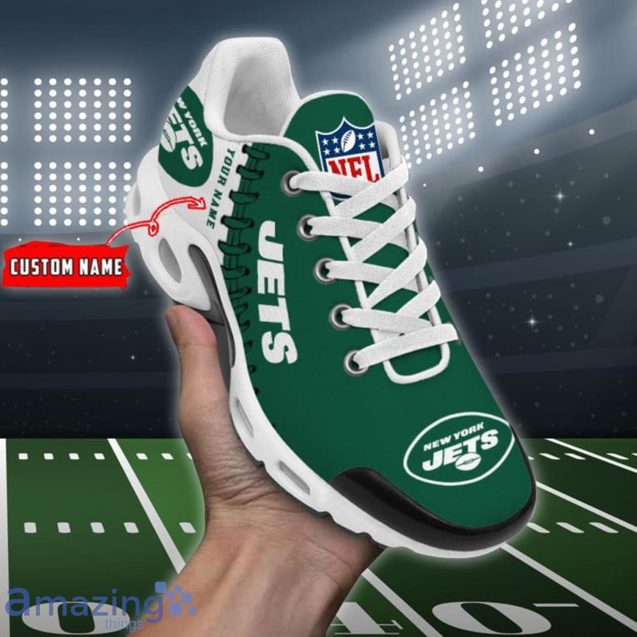 Personalized New York Jets Team Logo Rugby Ball Pattern TN Air Max Shoes Air Cushion Sneakers
