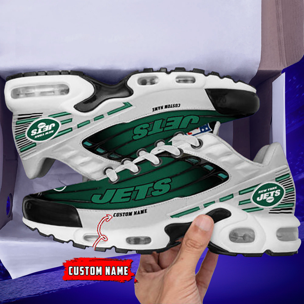 Personalized New York JetsBlack And Team Color Stripes White TN Air Max Shoes Air Cushion Sneakers