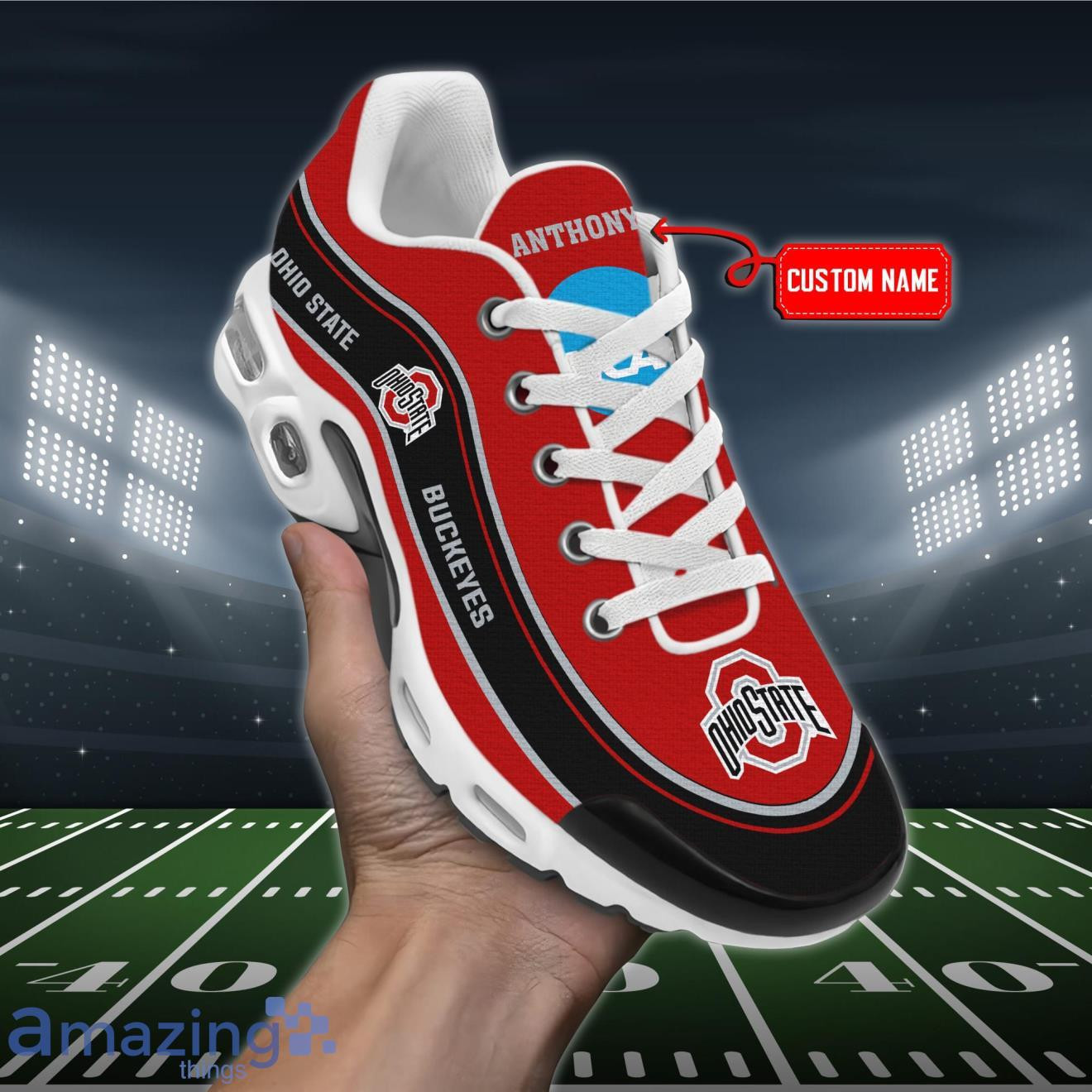 Personalized Ohio State Buckeyes Team Logo Team Name On Black TN Air Max Shoes Air Cushion Sneakers