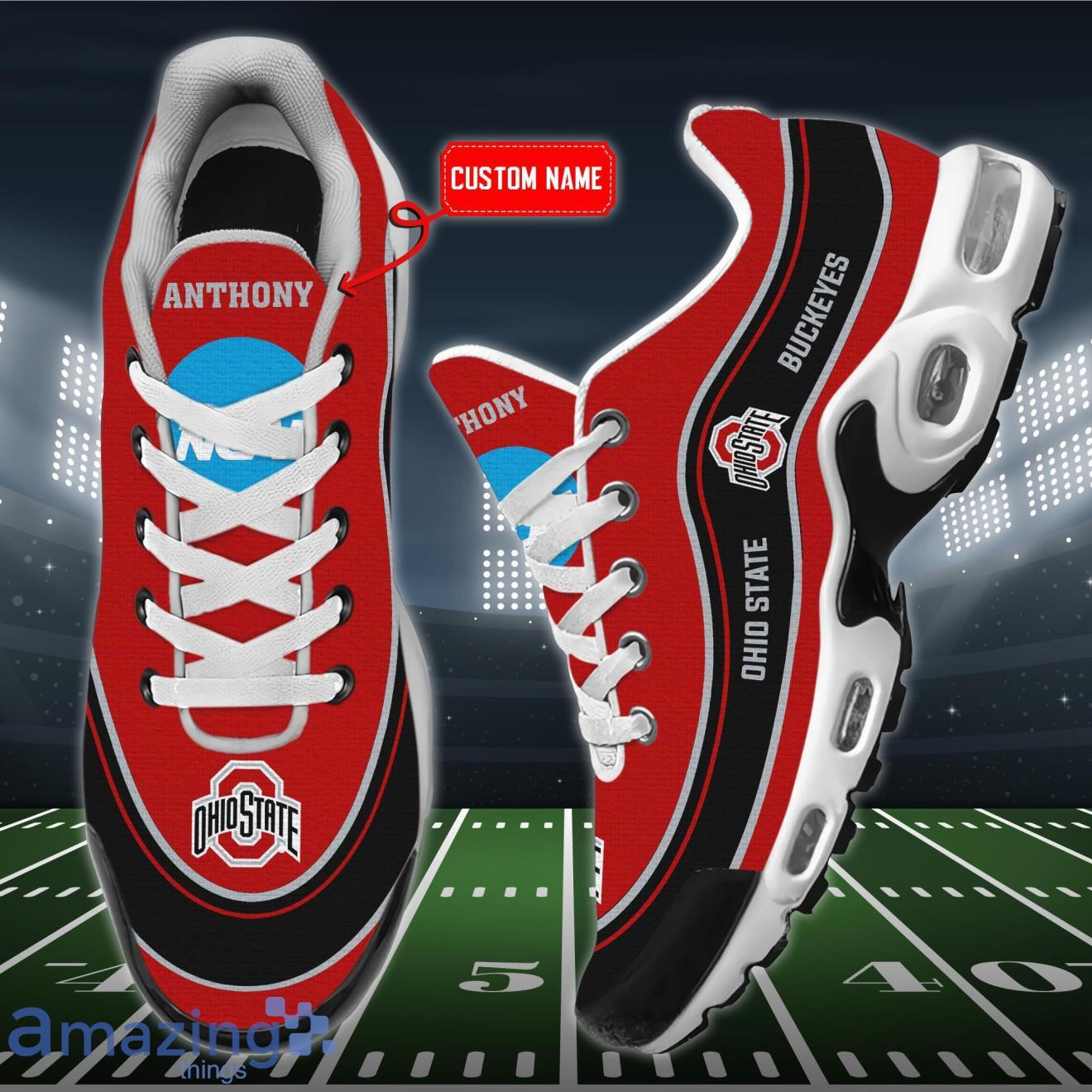 Personalized Ohio State Buckeyes Team Logo Team Name On Black TN Air Max Shoes Air Cushion Sneakers