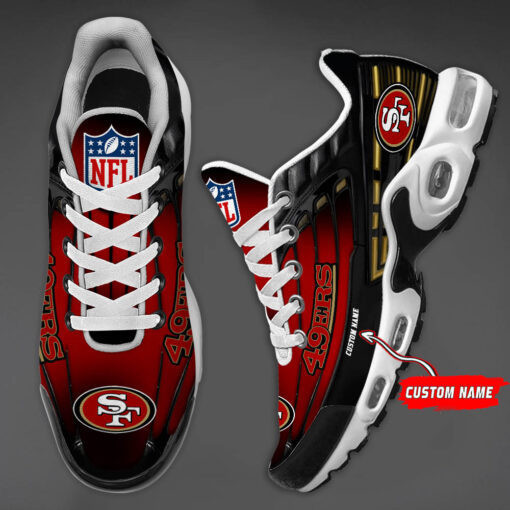 Personalized San Francisco 49ers Black And Team Color Stripes Black TN Shoes Air Cushion Sneakers