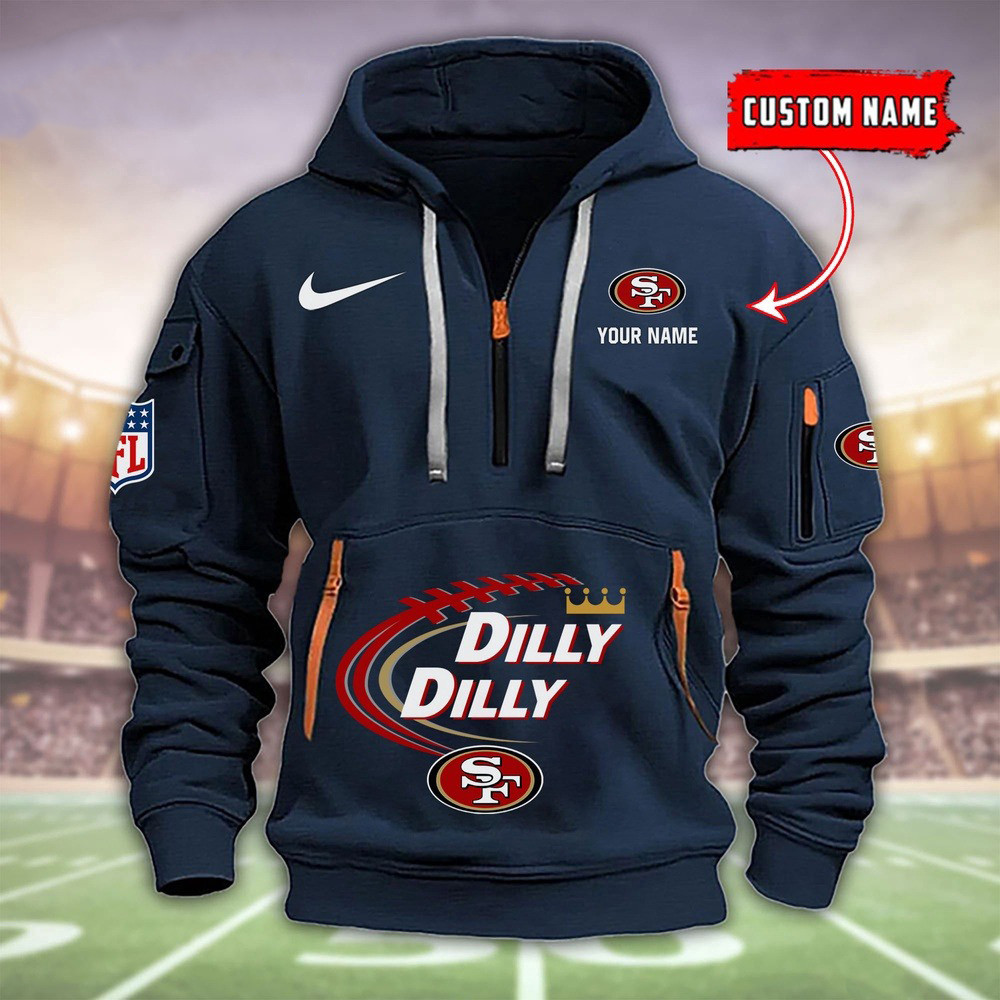 Personalized San Francisco 49ers Dilly Dilly Quarter Half Zip Hoodie For Football Lovers 