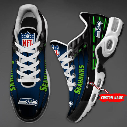 Personalized Seattle Seahawks Black And Team Color Stripes Black TN Air Max Shoes Air Cushion Sneakers