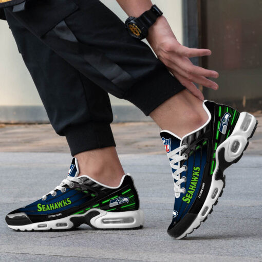 Personalized Seattle Seahawks Black And Team Color Stripes Black TN Air Max Shoes Air Cushion Sneakers