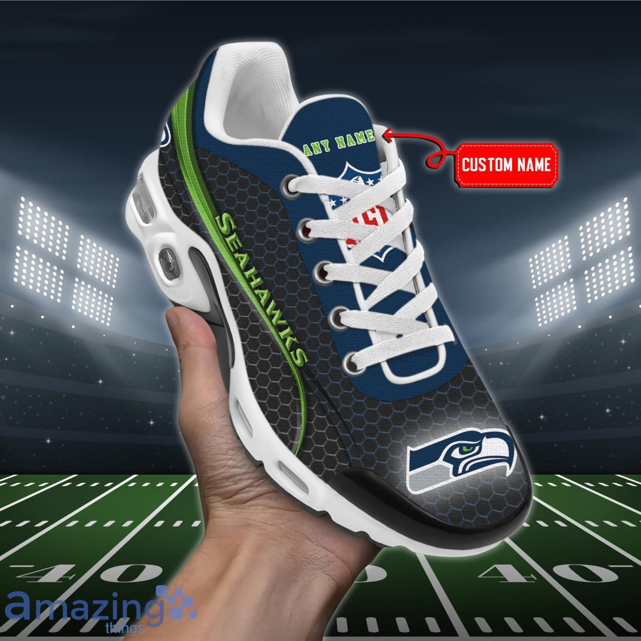 Personalized Seattle SeahawksTeam Logo Hexagon Pattern Team Color TN Air Max Shoes Air Cushion Sneakers