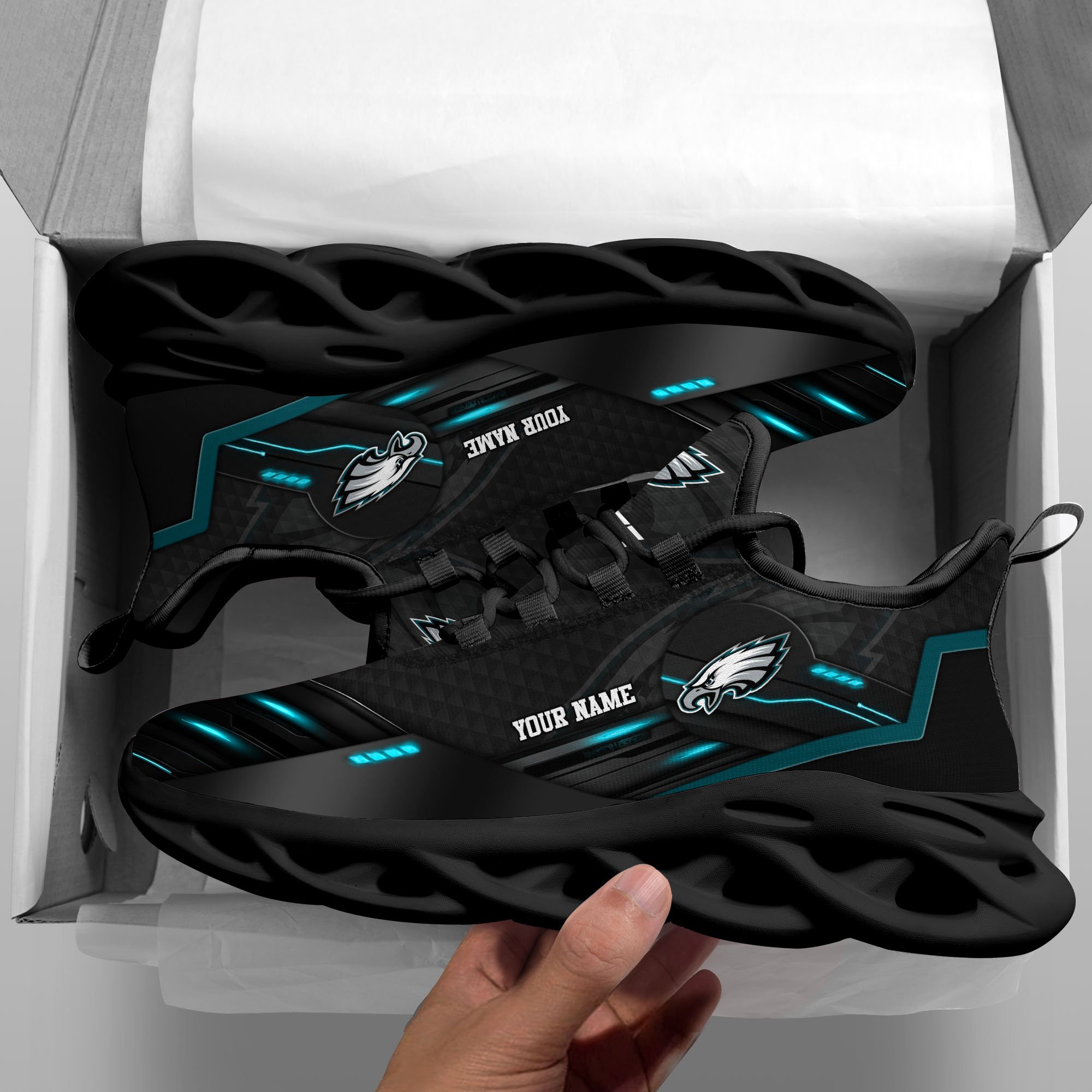 Philadelphia Eagles Black Clunky Sneaker Custom Name, Max Soul Shoes, Sport Gifts For Fan