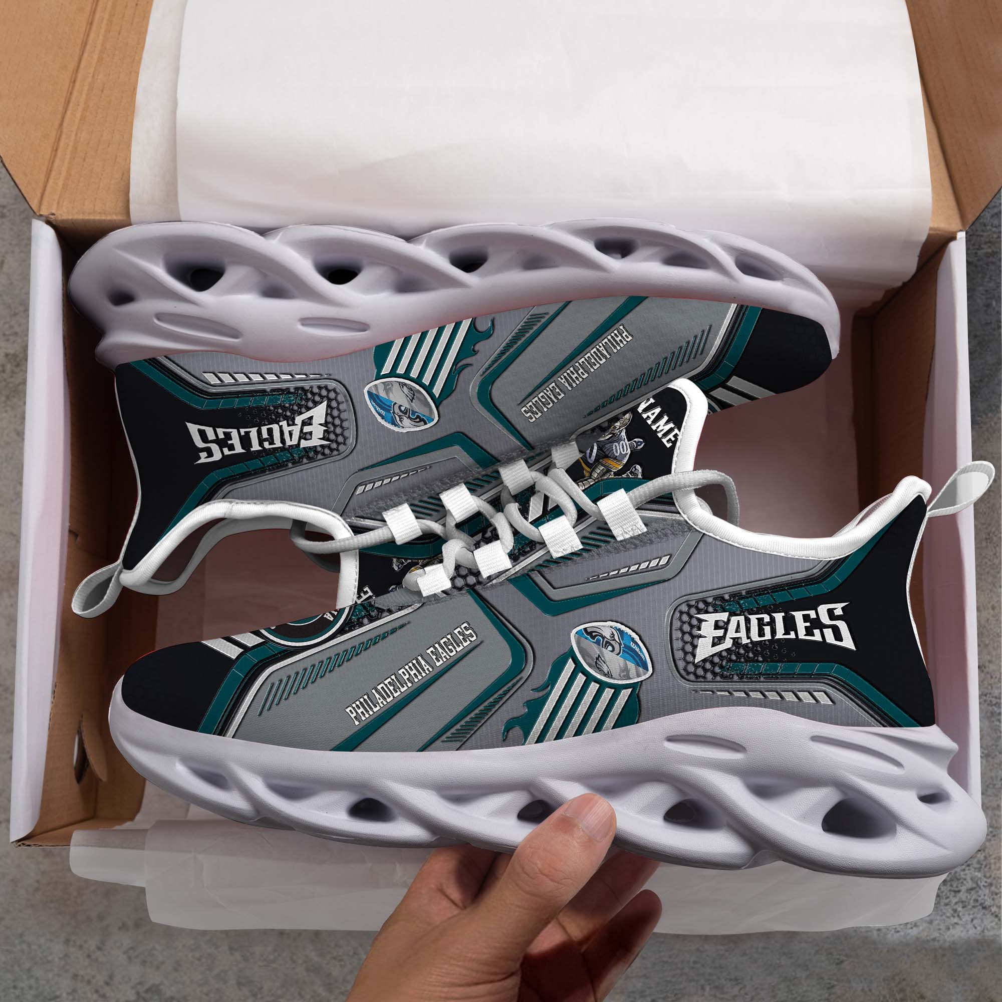 Philadelphia Eagles White C Sneakers 2025 Version Personalized Your Name, Sport Sneakers , Sport Gifts PH605