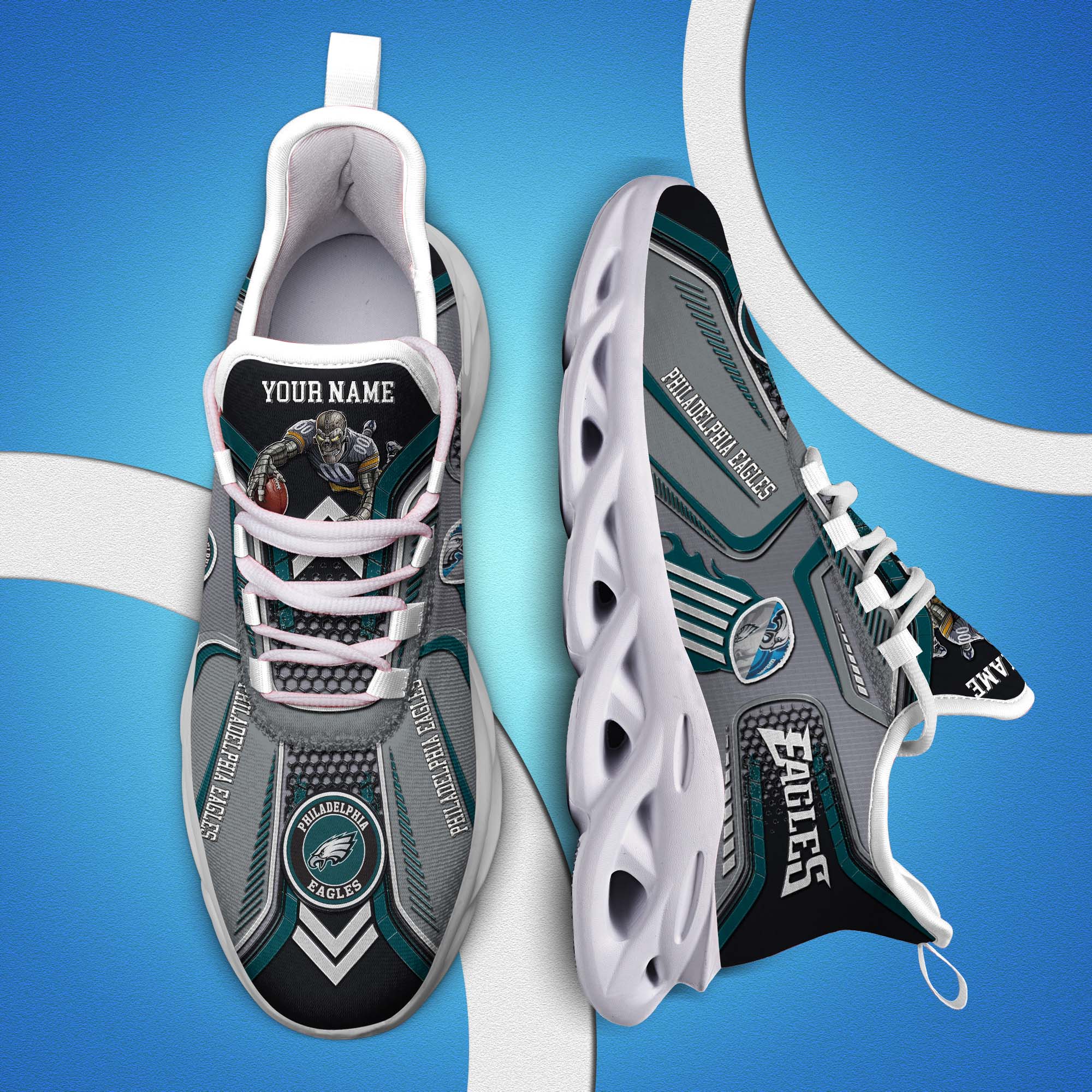 Philadelphia Eagles White C Sneakers 2025 Version Personalized Your Name, Sport Sneakers , Sport Gifts PH605